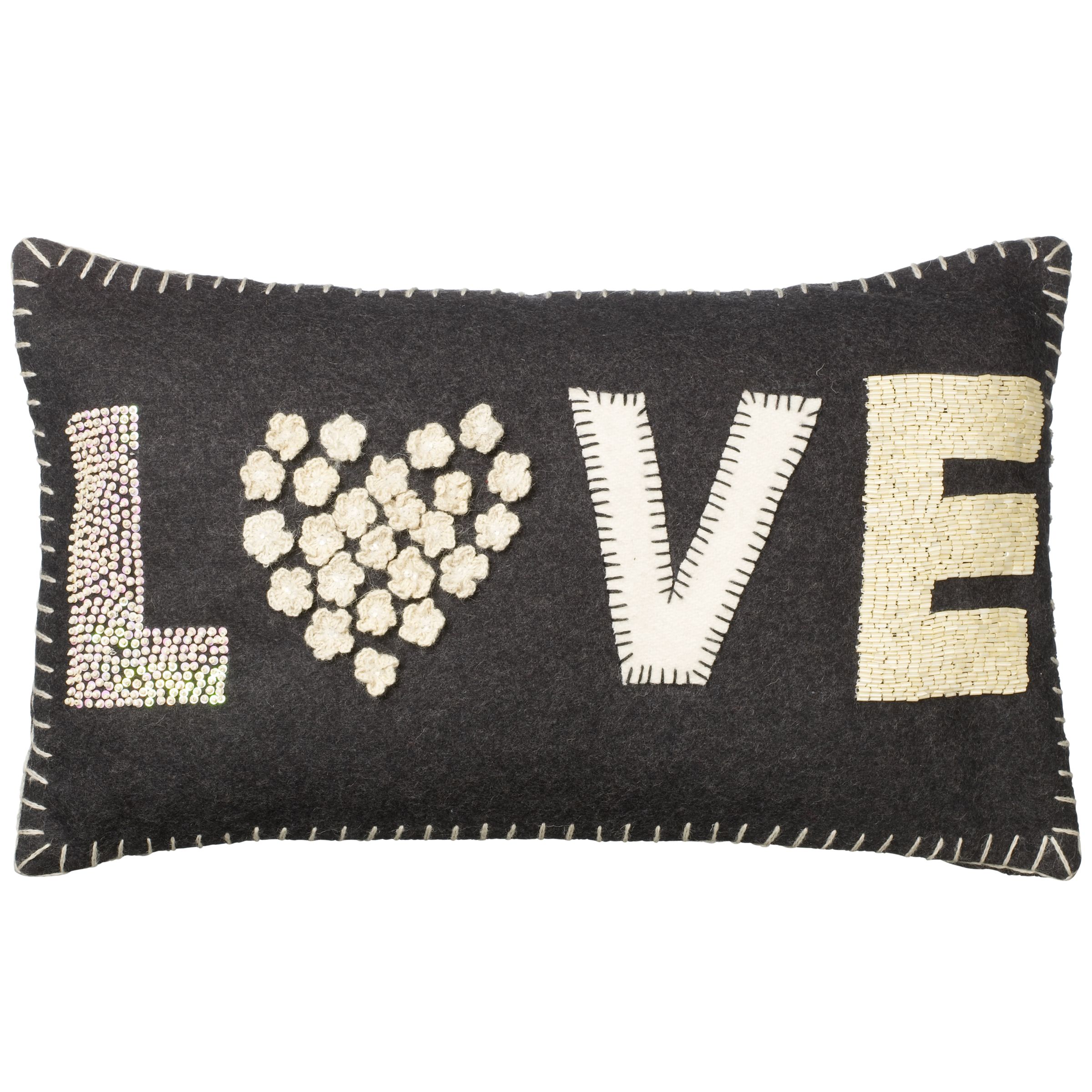 John Lewis Love Cushion, Black, One size