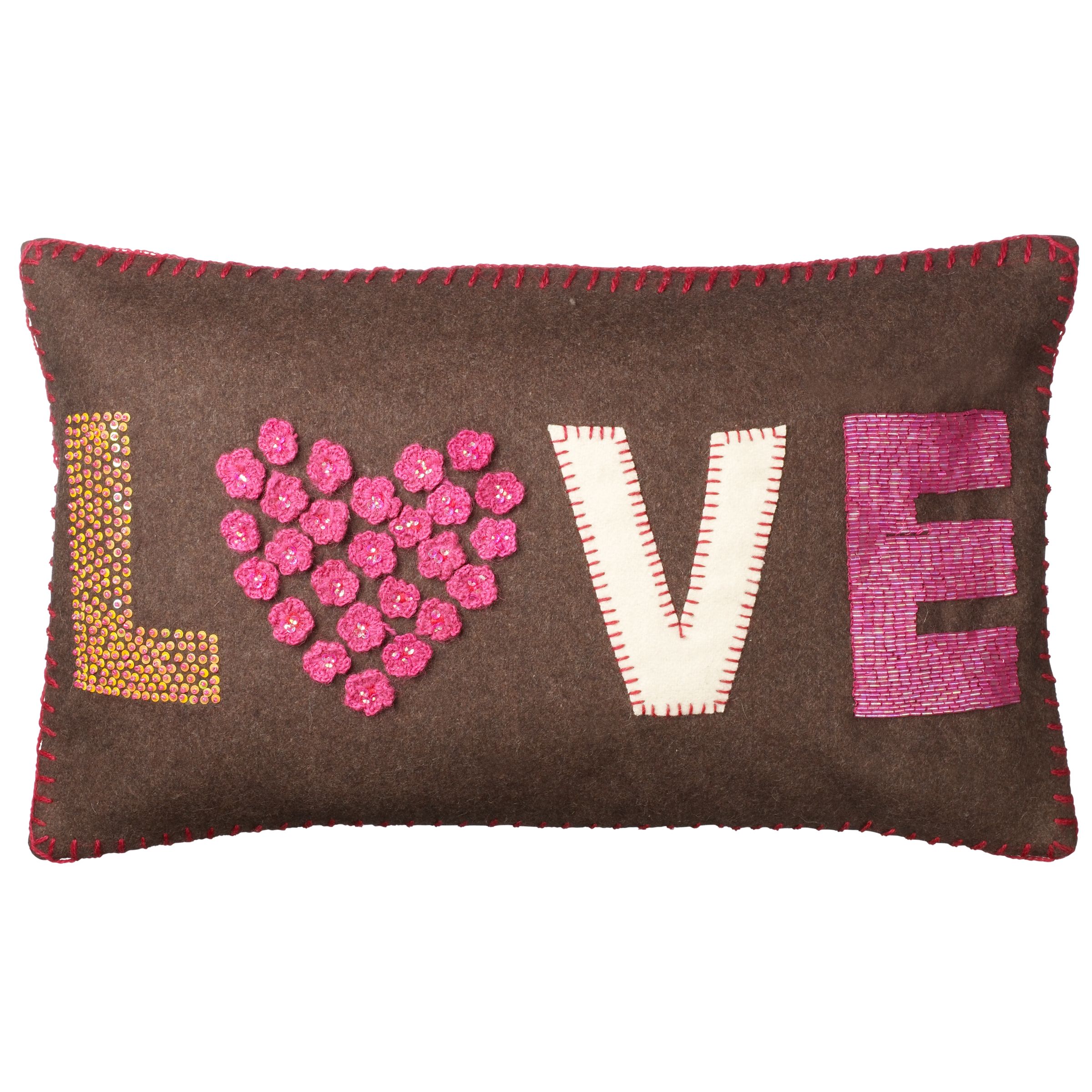 John Lewis Love Cushion, Peat, One size