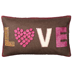 John Lewis Love Cushion, Peat, One size