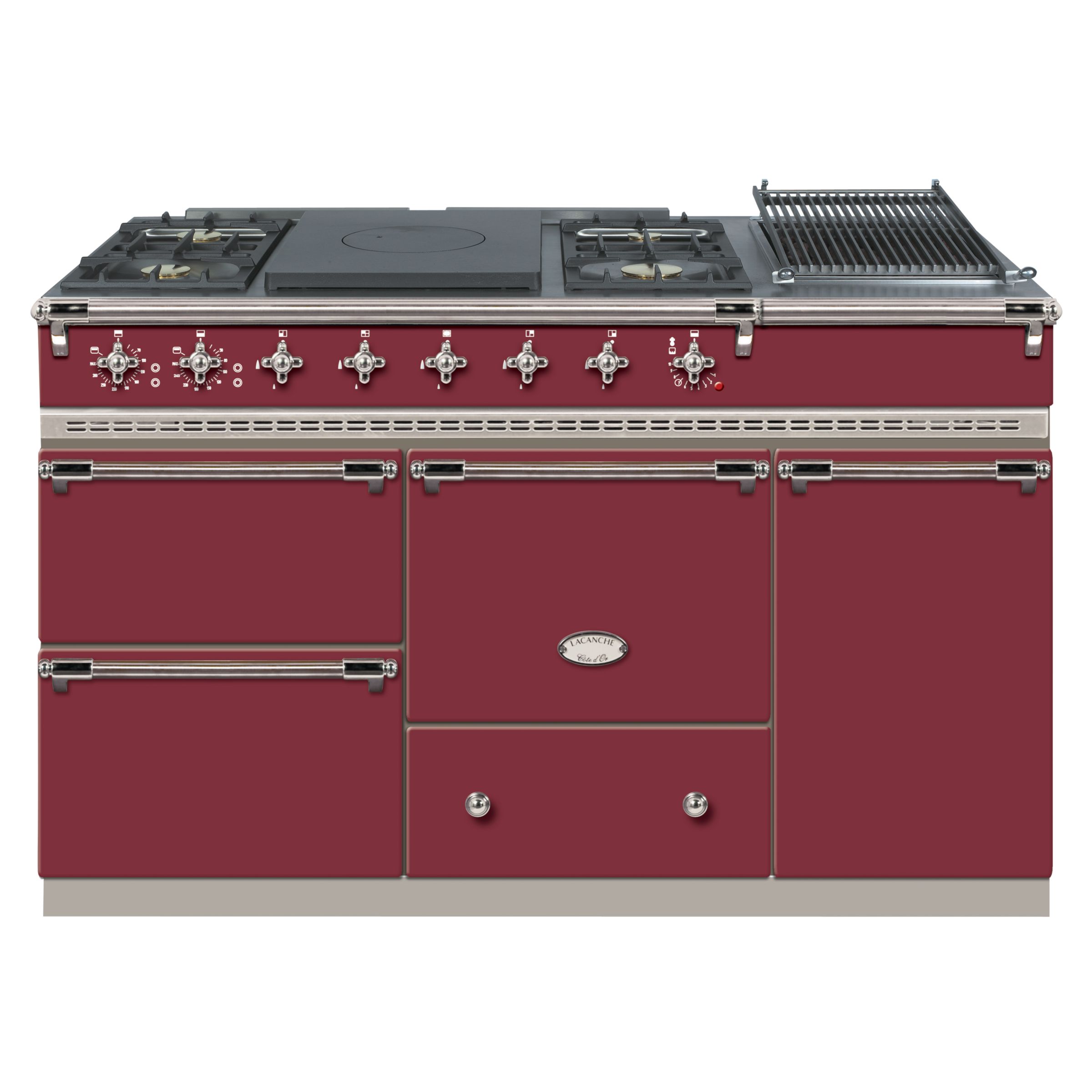 Lacanche Chemin LCF1453GECTRBCHA Dual Fuel Cooker, Burgundy Red / Chrome Trim at John Lewis