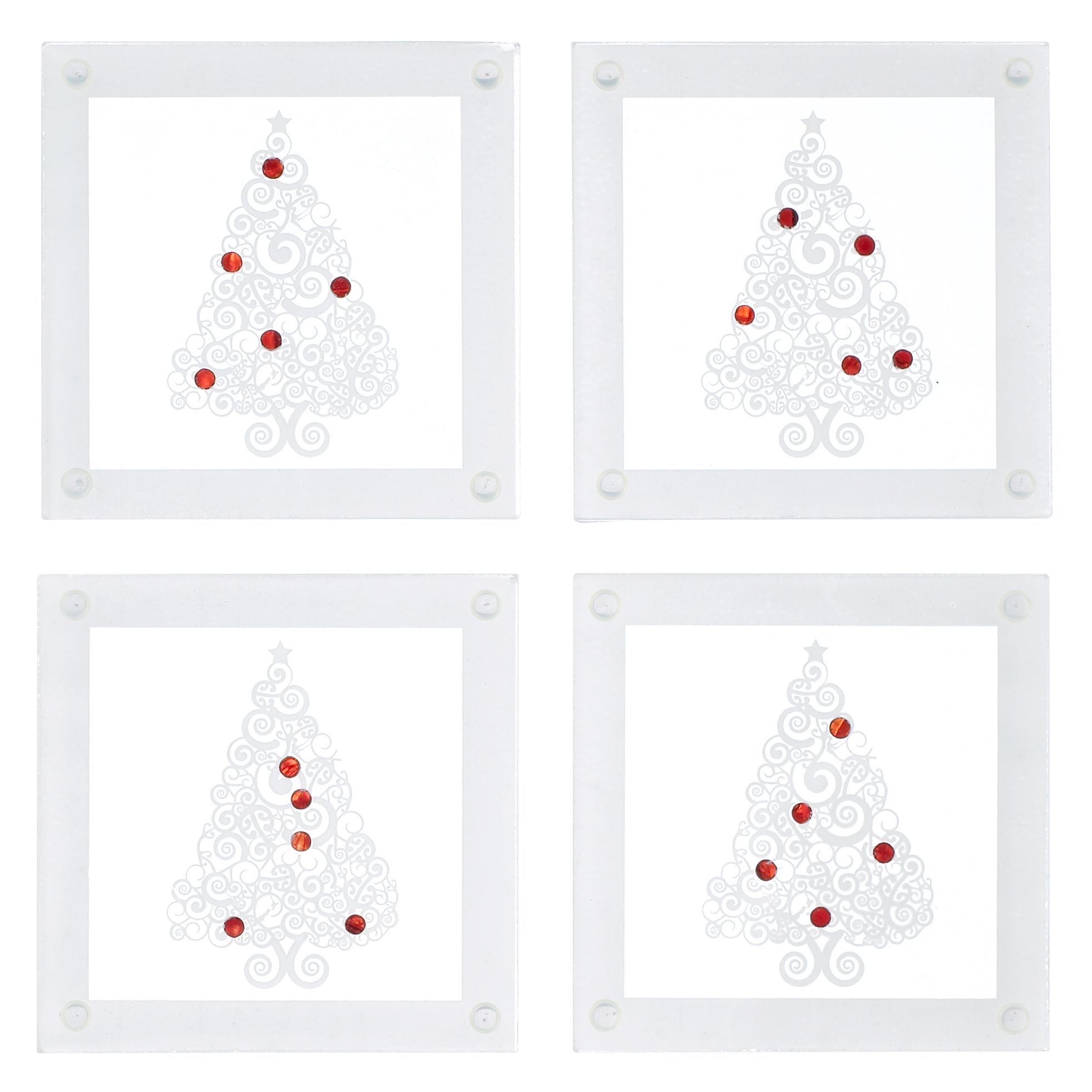Koru Christmas Tree Glass Coasters, Set of 4