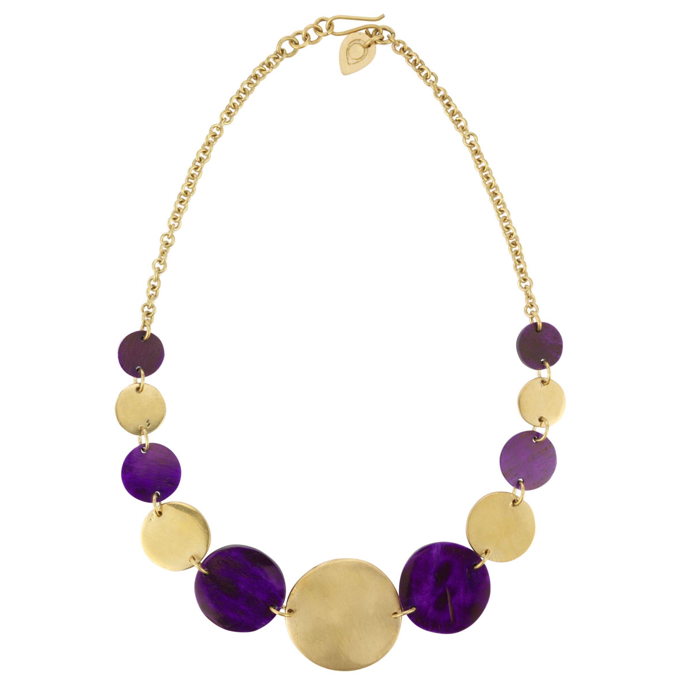 Made Brass and Purple Bone Disc Necklace