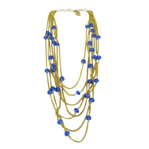 Made Glass Bead Multi Strand Necklace Blue