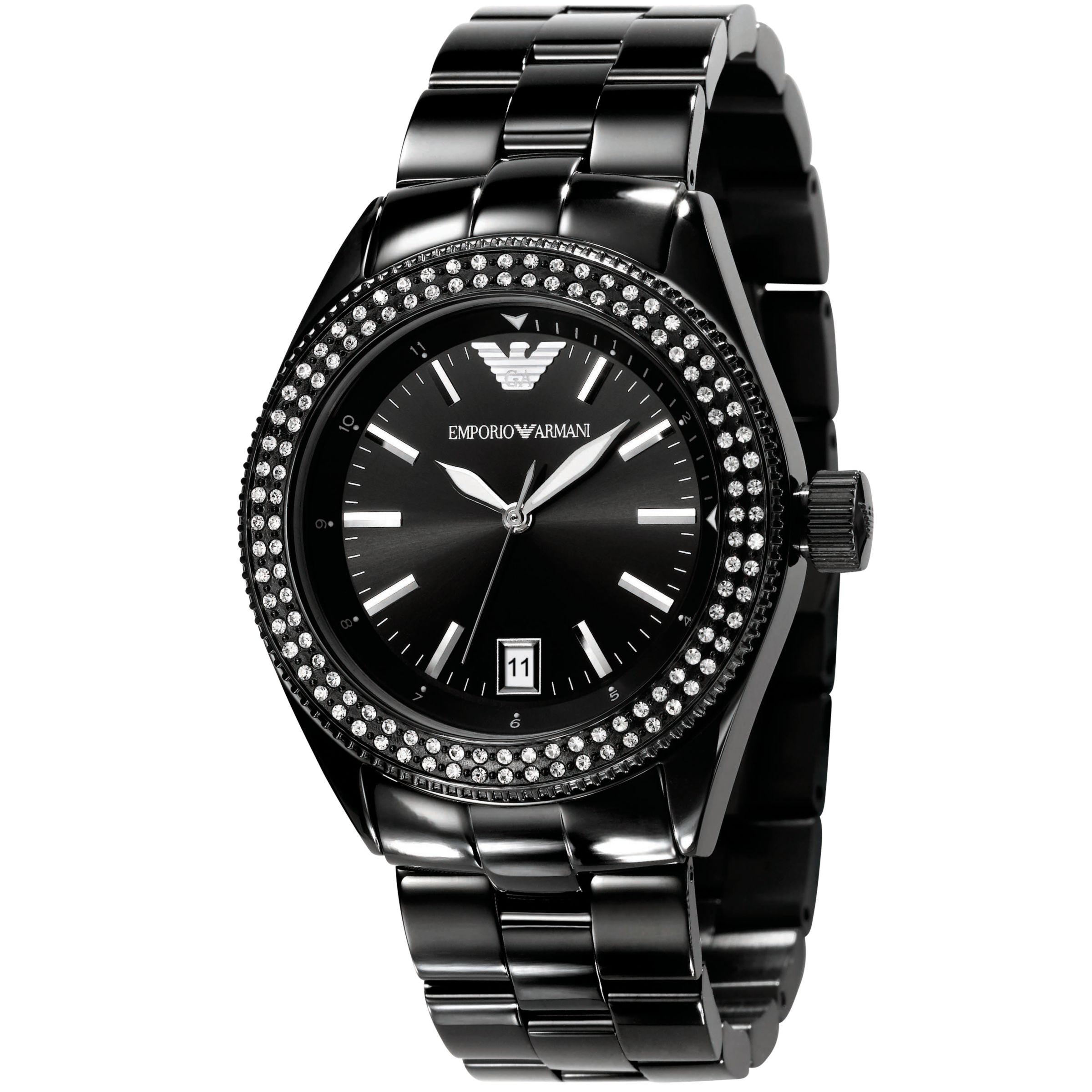 Emporio Armani AR5763 Women's Glass Crystal Bracelet Watch, Black