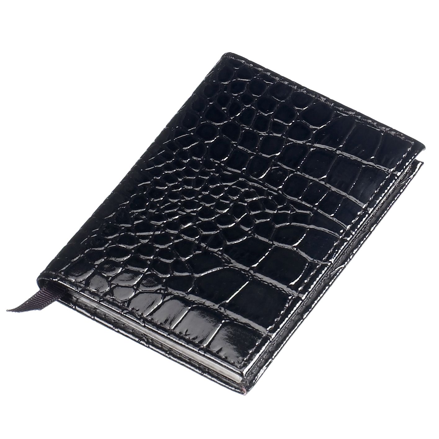 Andrew Martin Patent Crocodile Effect Notebook, A7, Black