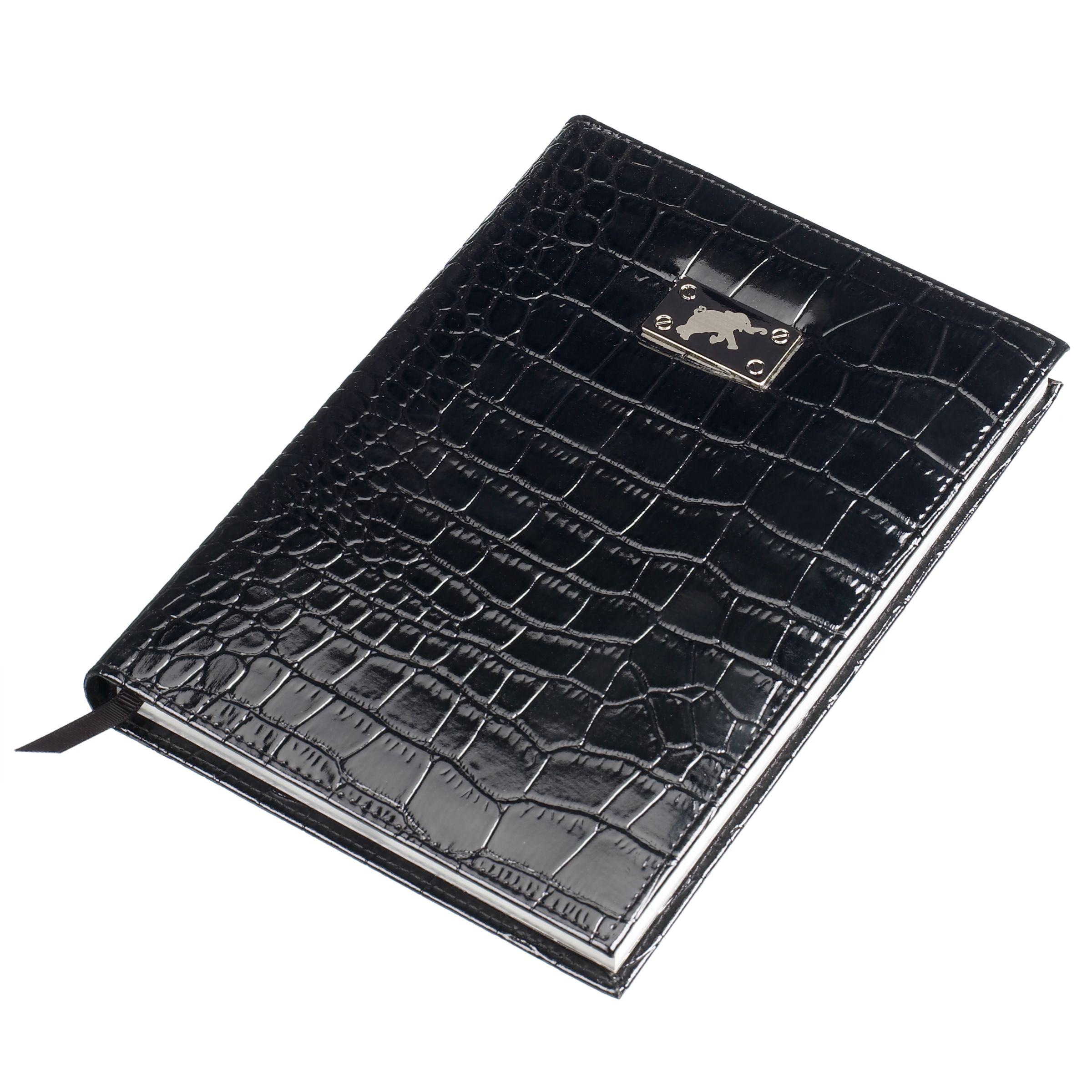Andrew Martin Patent Crocodile Effect Notebook, A5, Black