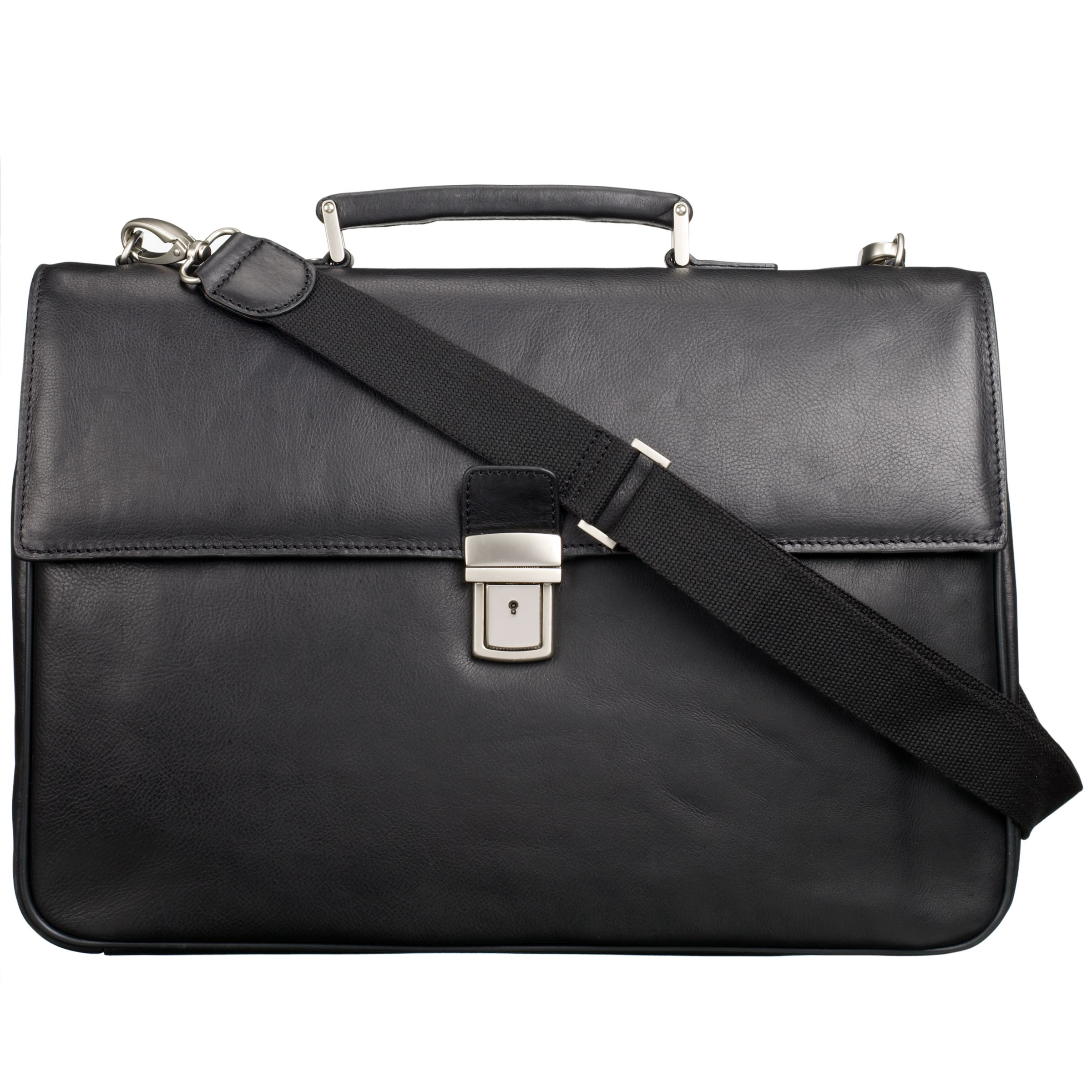 John Lewis China Cusco Leather Briefcase, Black at John Lewis