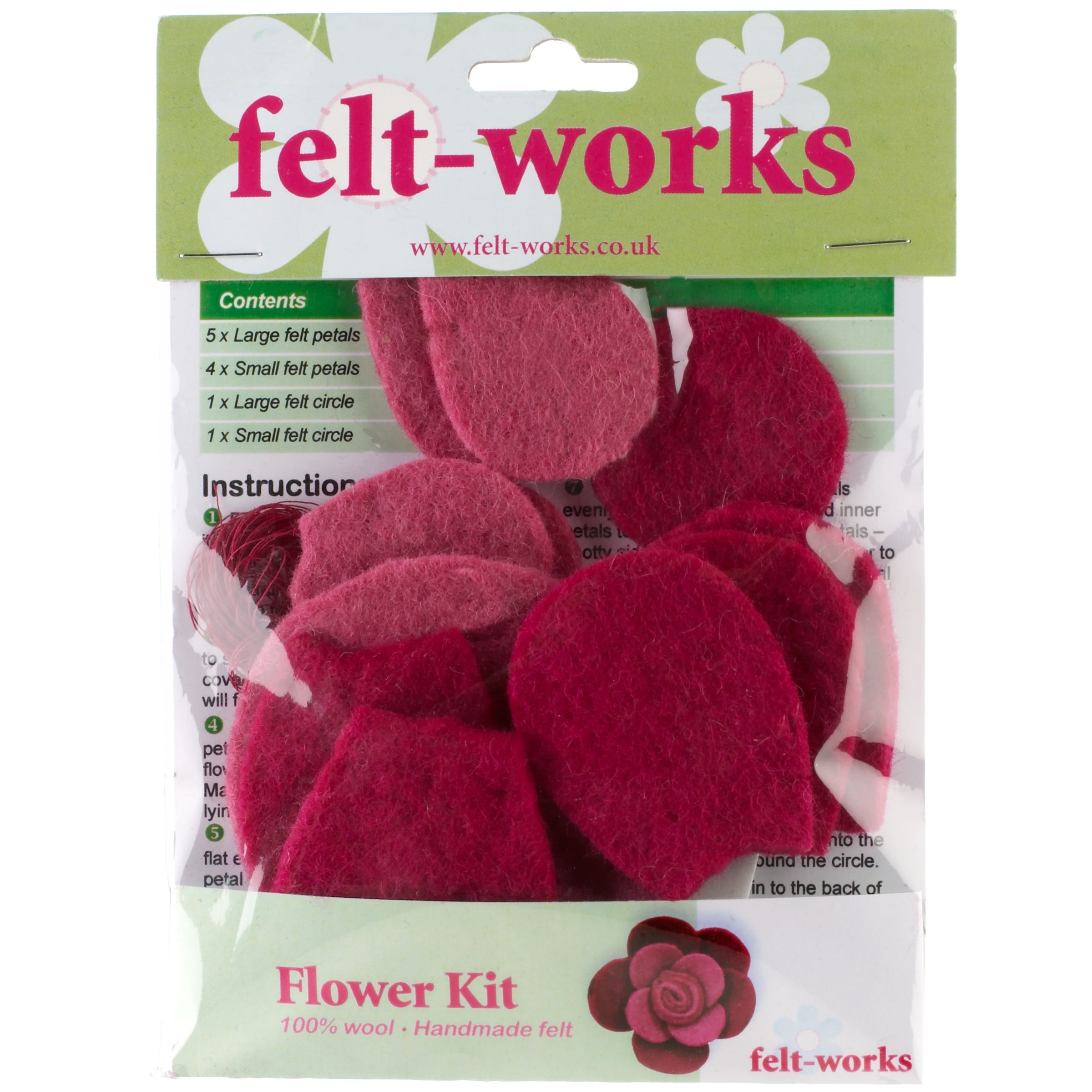 Feltworks Fairtrade Red and Pink Flower Brooch Kit