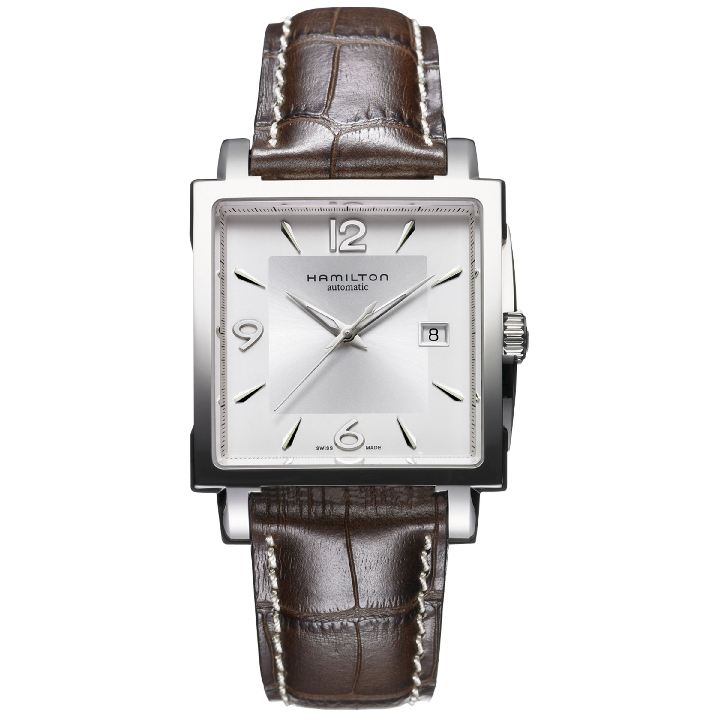 Hamilton H32415555, Jazzmaster Square Auto, Brown at John Lewis