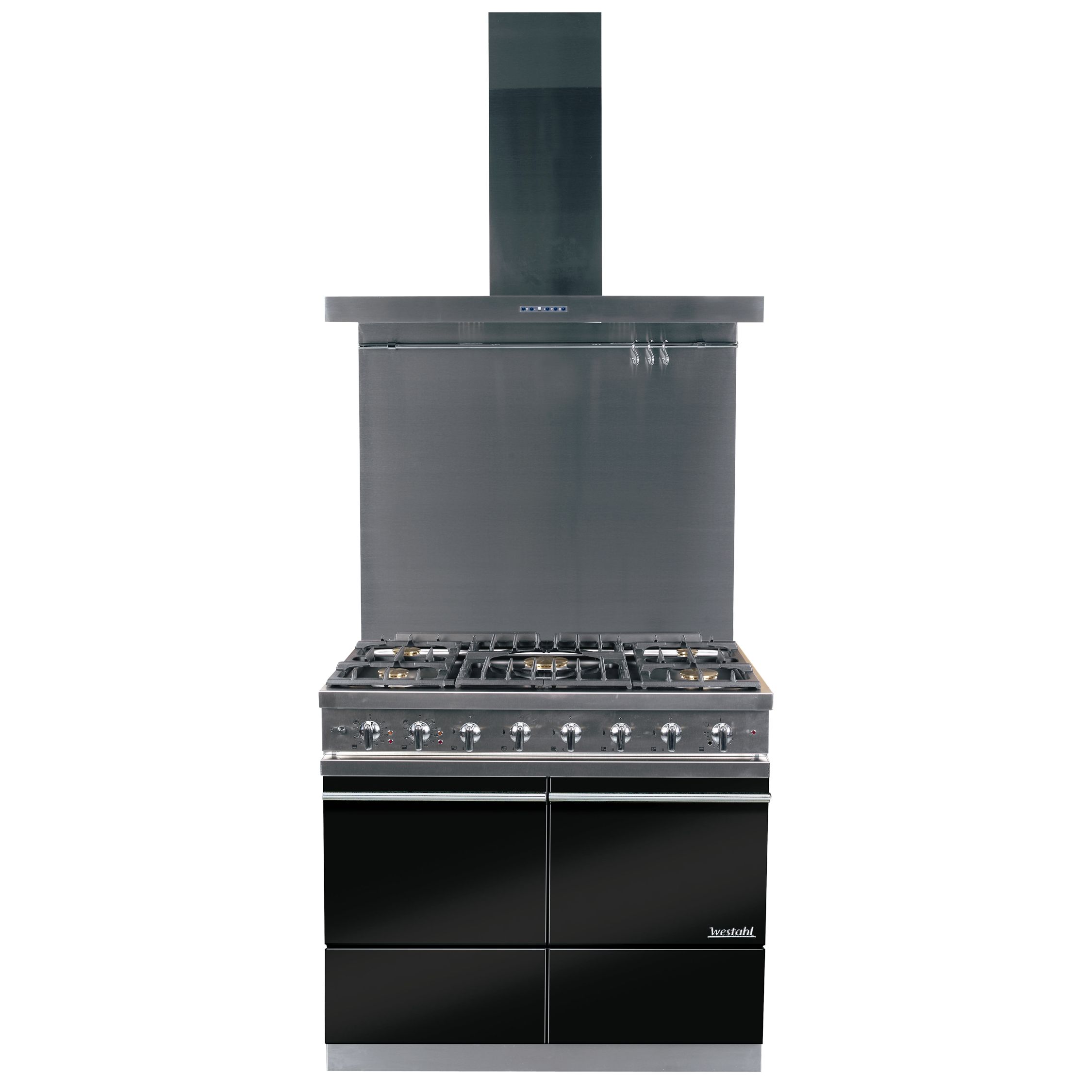 Westahl Cluny WG1052GEPK1 Dual Fuel Cooker, Hood and Splashback Package, Black at John Lewis