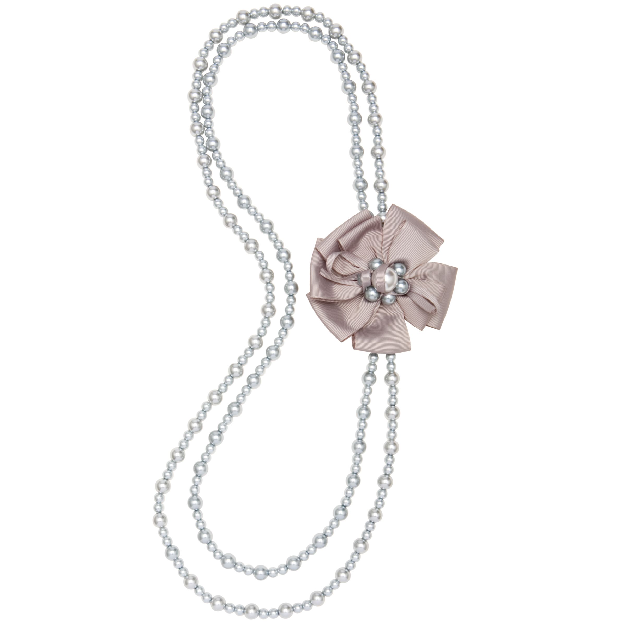 Adele Marie 2 Row Rosette Pearl Long Neckace Grey