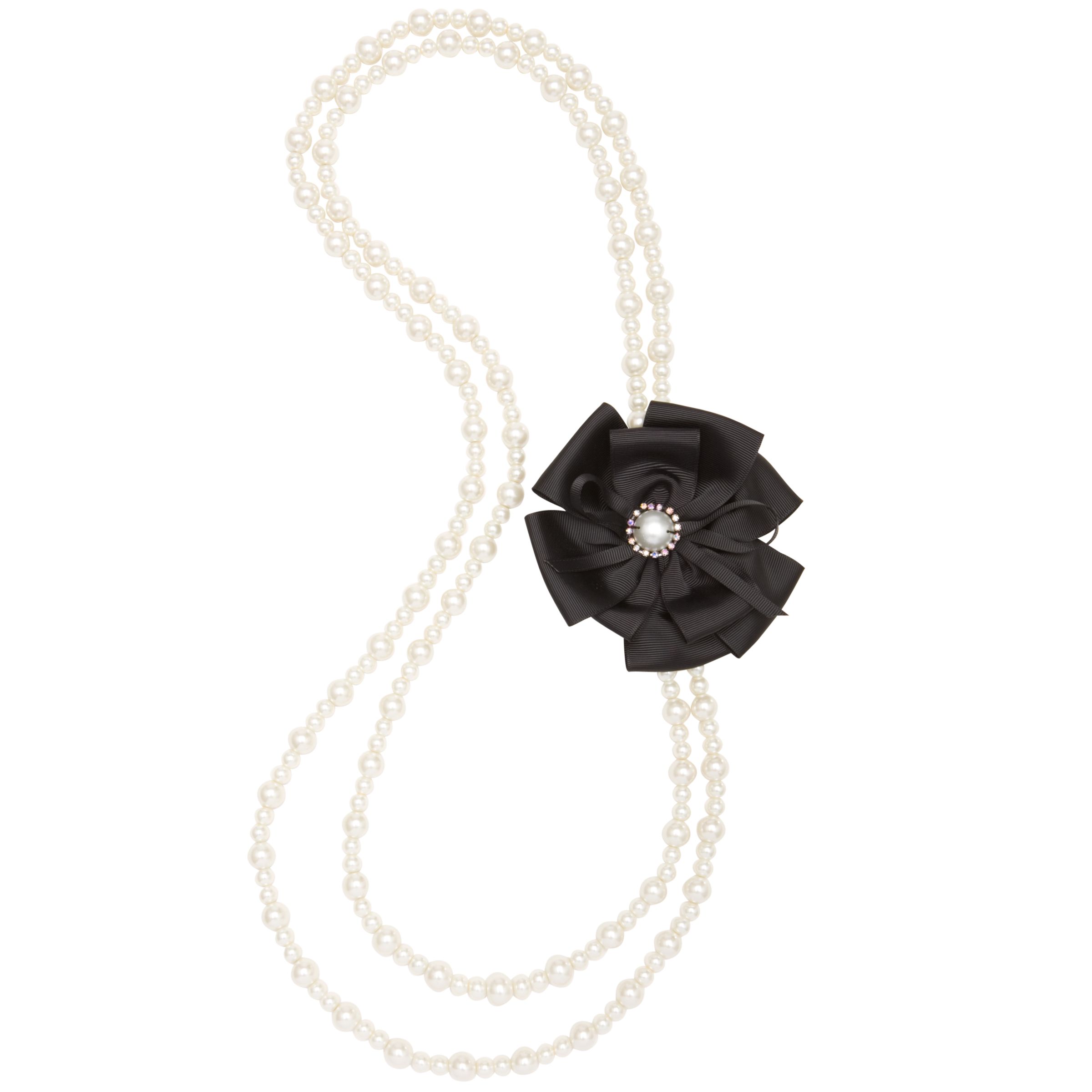 Adele Marie 2 Row Rosette Pearl Long Necklace CreamBlack