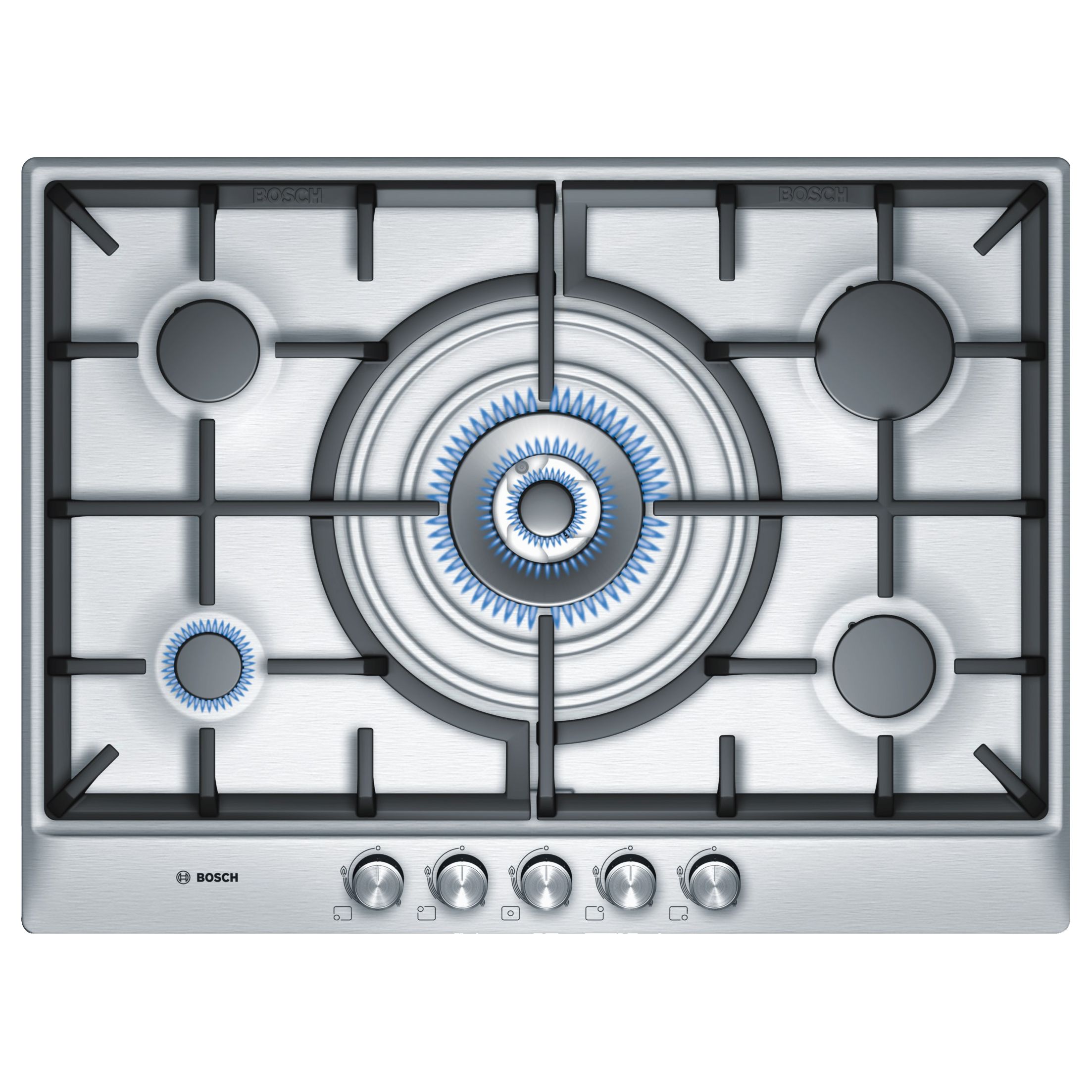 Bosch PCQ715B90E Gas Hob, Stainless Steel at John Lewis
