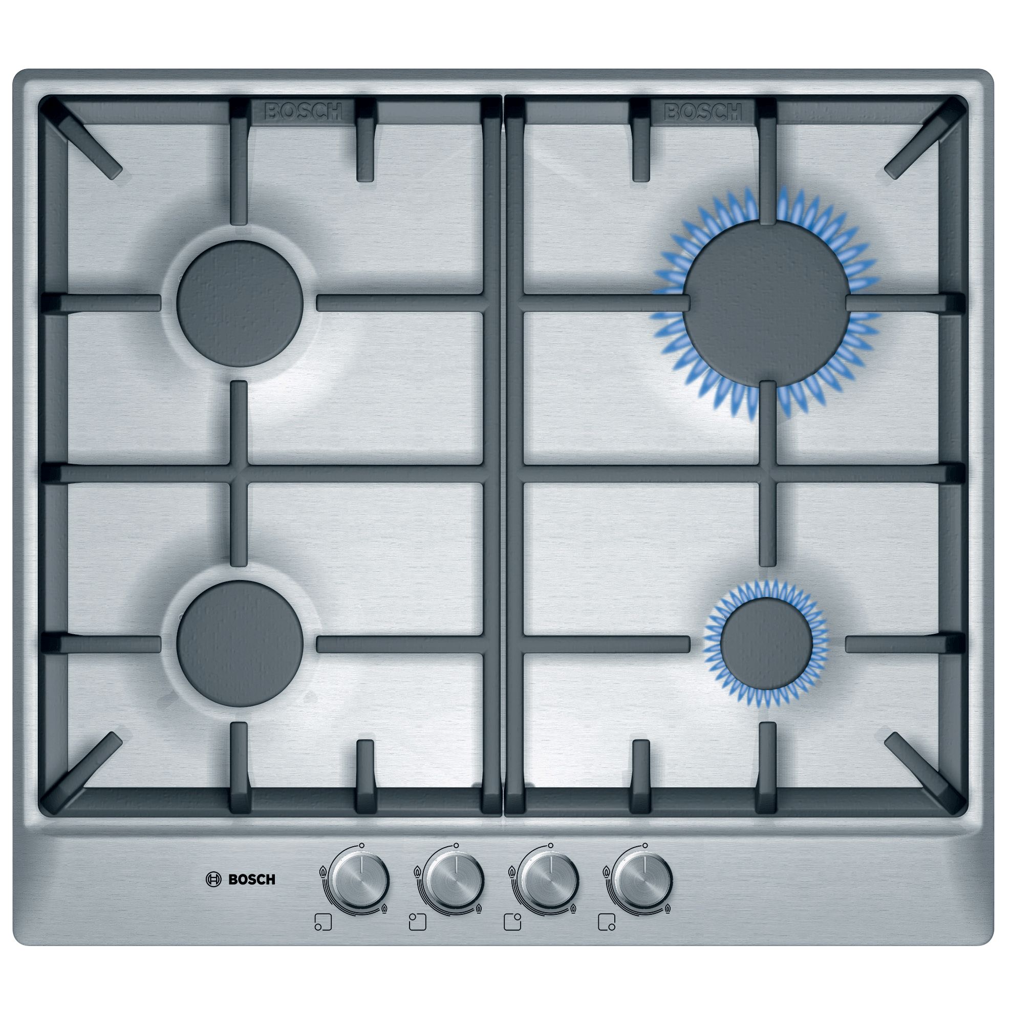 Bosch PCP615B90B Gas Hob, Brushed Steel at John Lewis