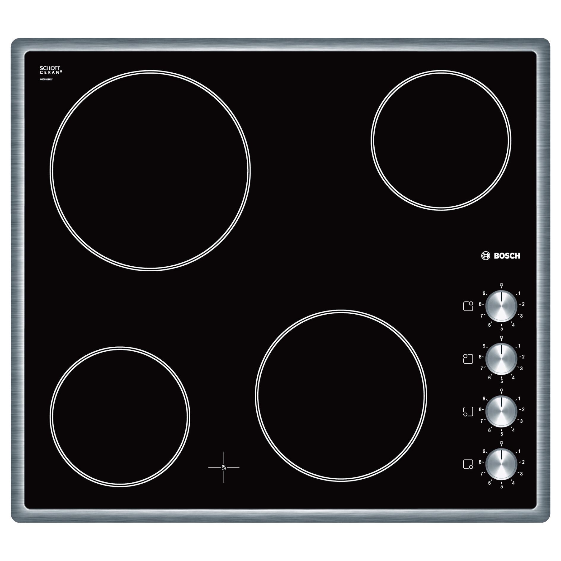 Bosch PKE645C14D Ceramic Hob, Brushed Steel at John Lewis