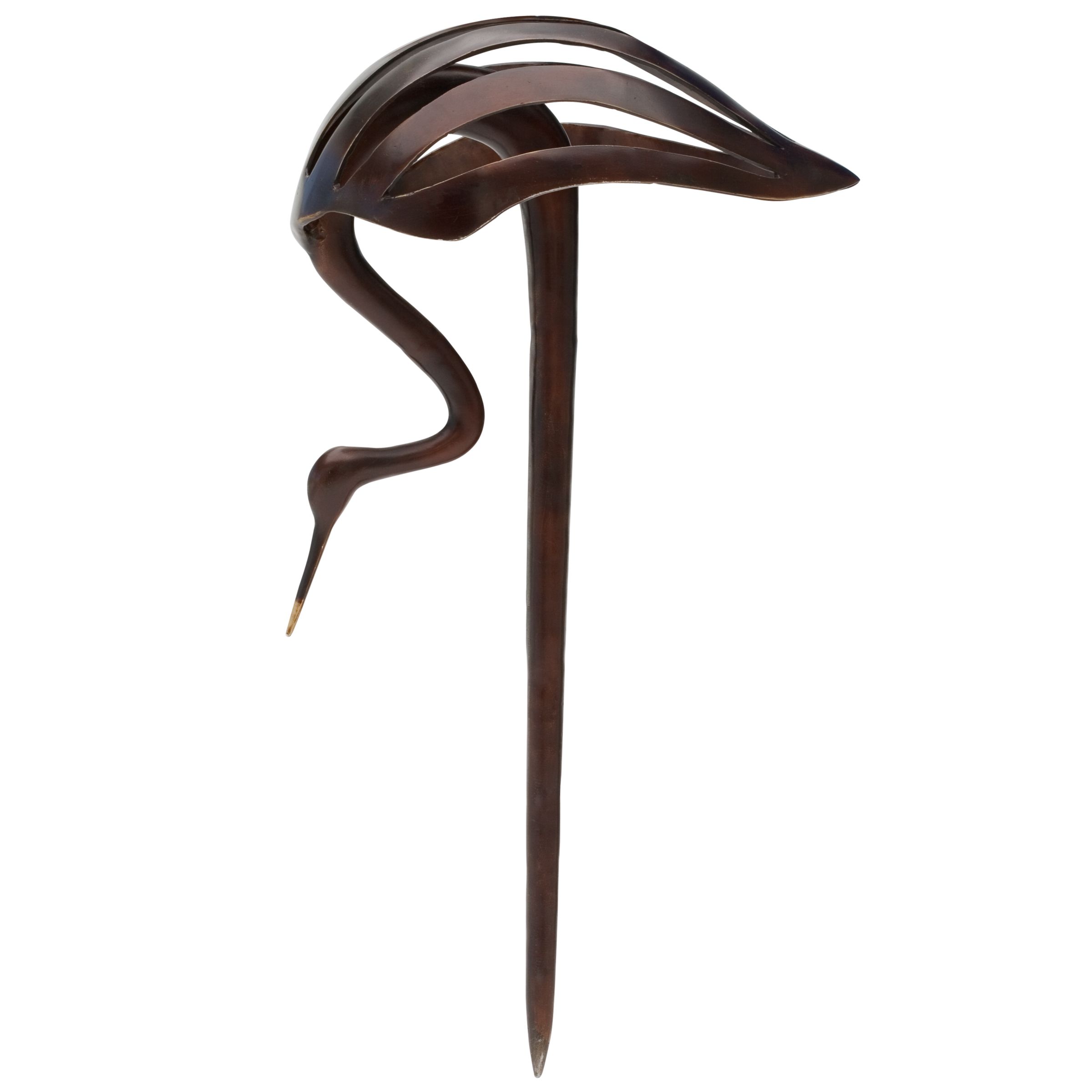 Heron Bending Outdoor Sculpture, Bronze Finish