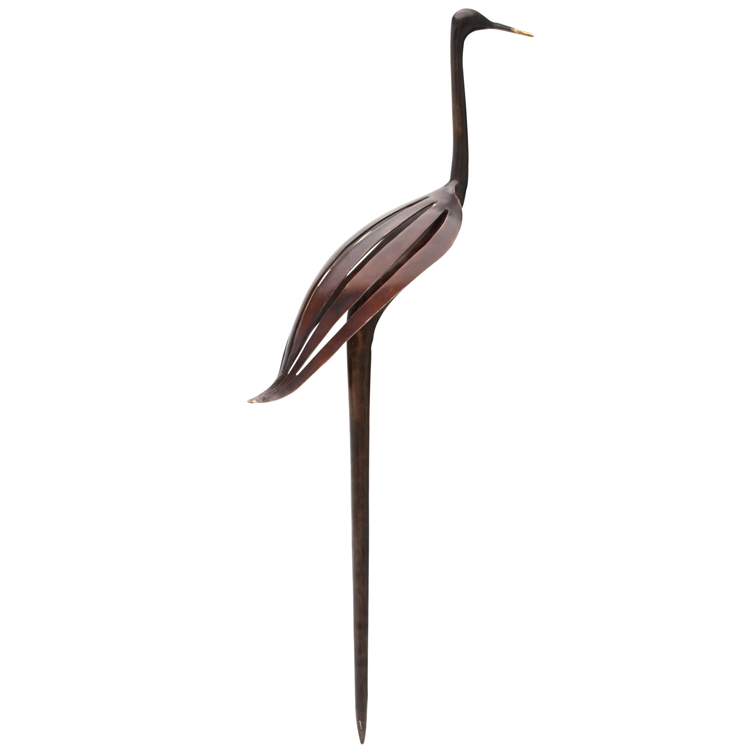 Heron Standing Outdoor Sculpture, Bronze Finish