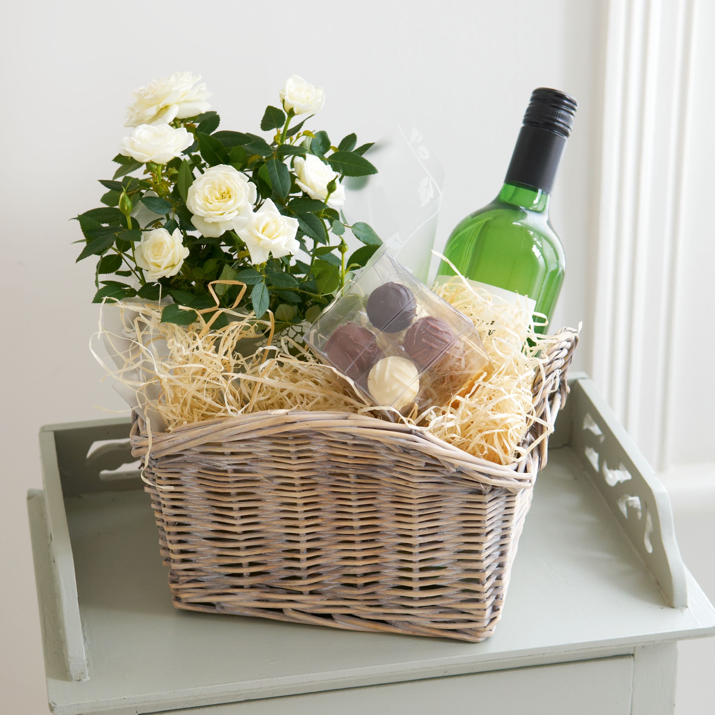 White Rose Truffles amp White Wine Gift Basket
