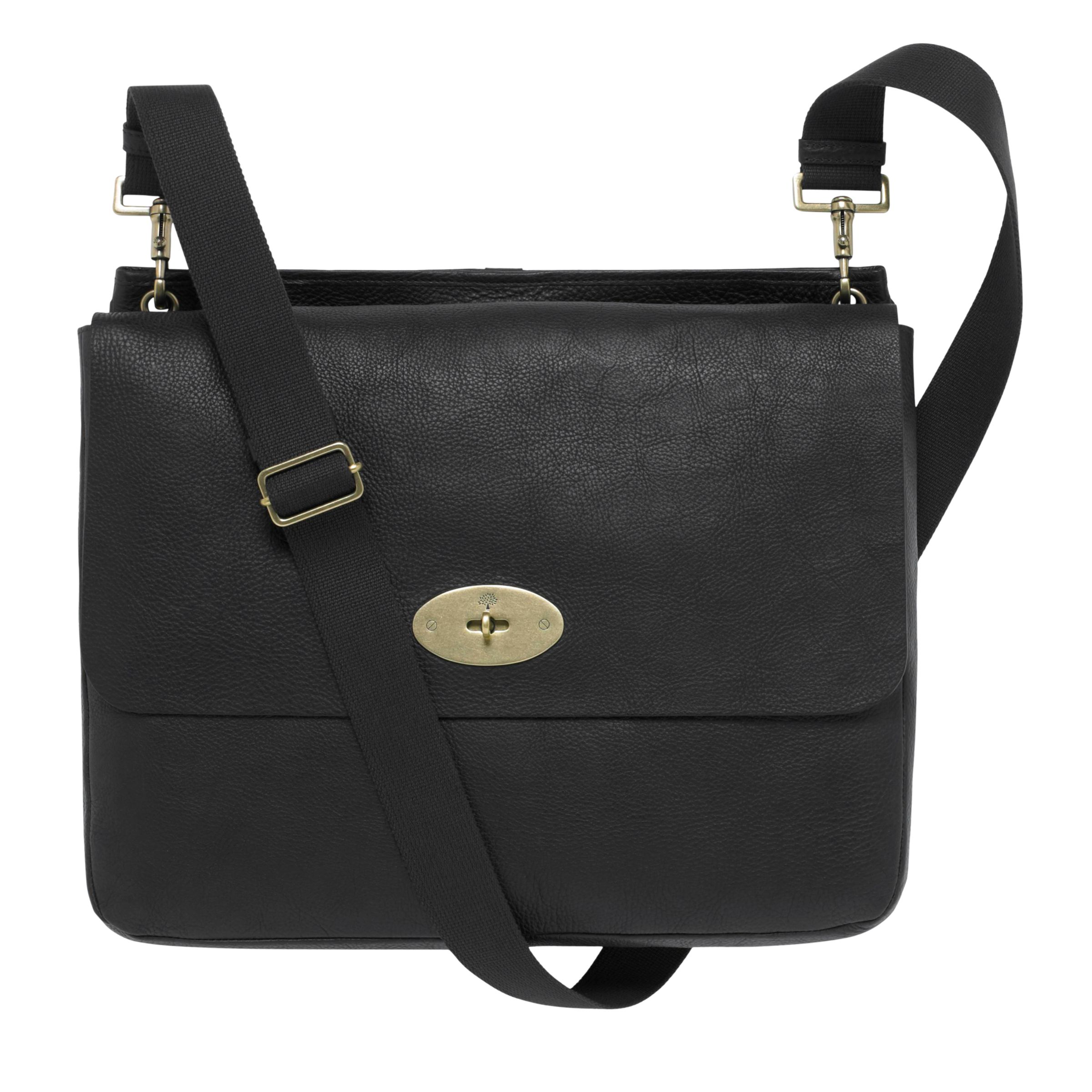 Mulberry East West Leather Messenger Bag, Black at John Lewis