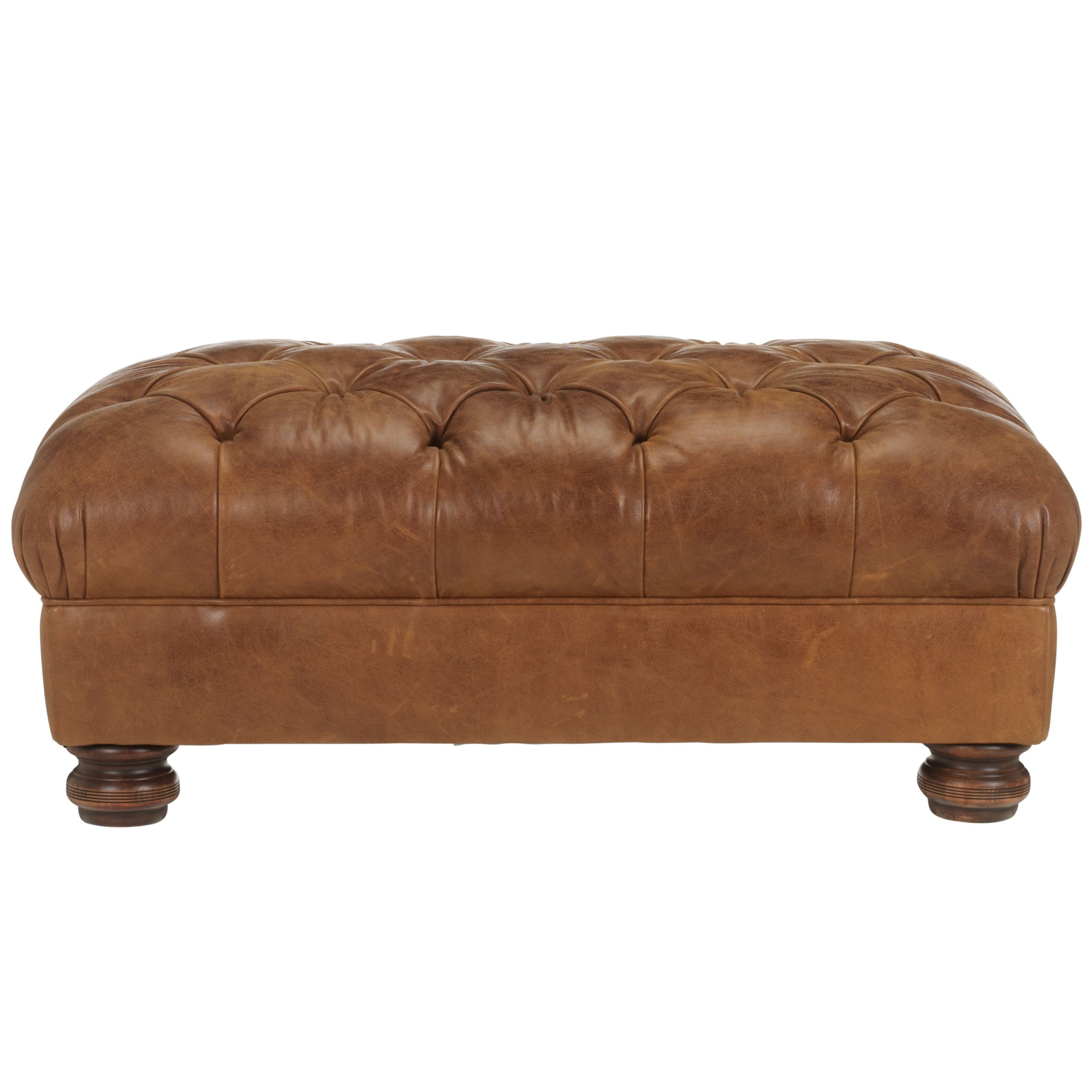 John Lewis Drummond Leather Footstool, Brown at John Lewis