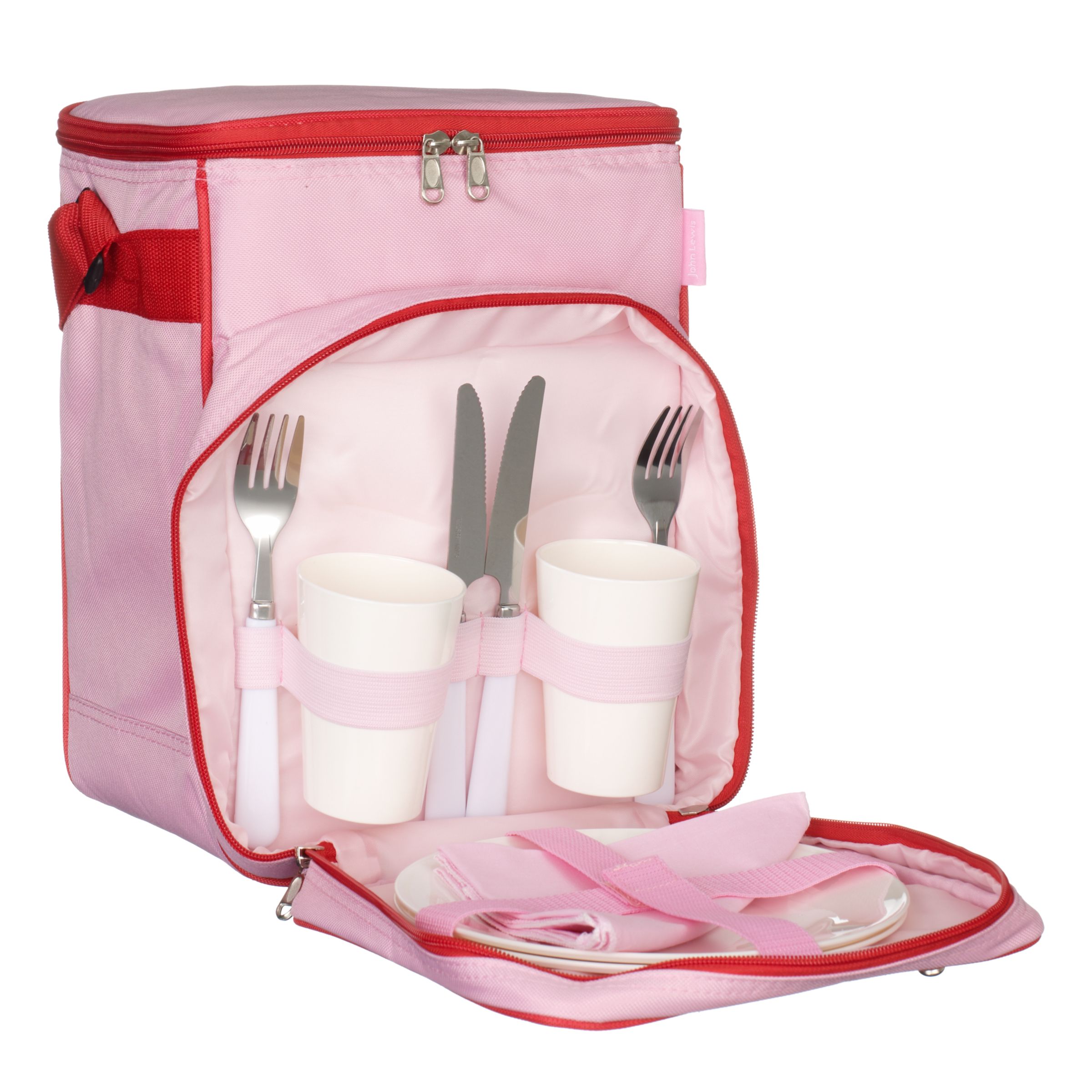 John Lewis 2 Person Picnic Cooler Bag Set, Red/ Pink