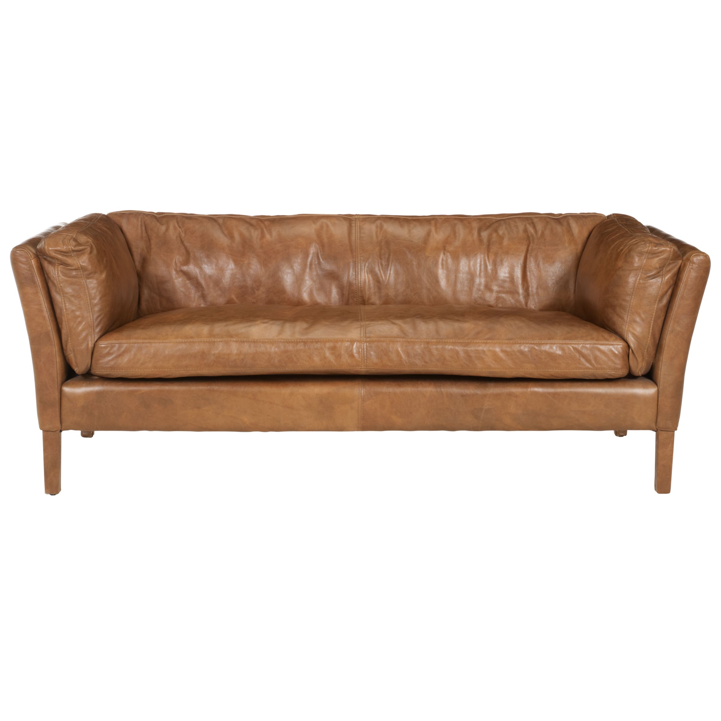 John Lewis Groucho Large Leather Sofa, Walnut at John Lewis