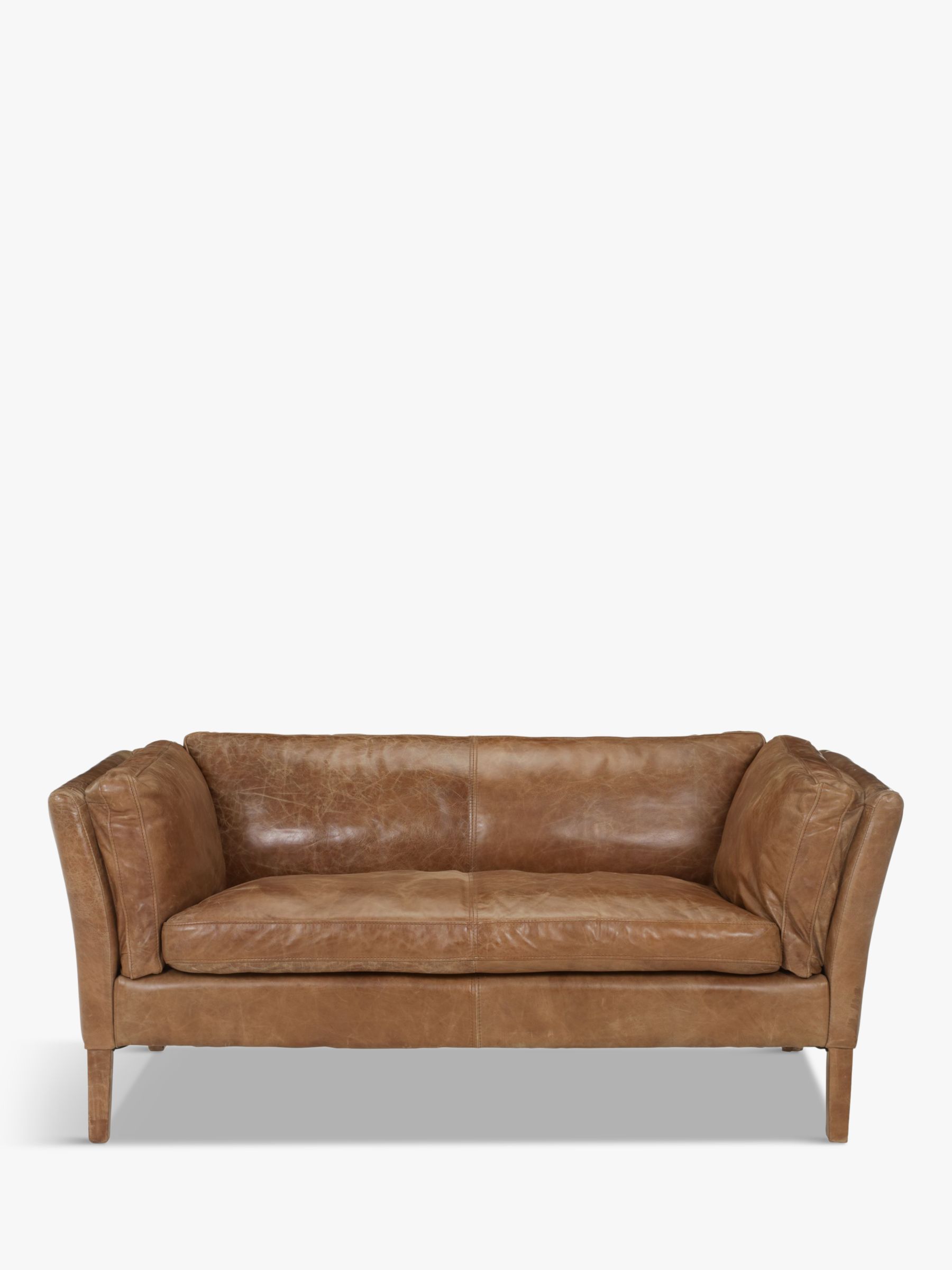 John Lewis Groucho Small Leather Sofa, Walnut at John Lewis