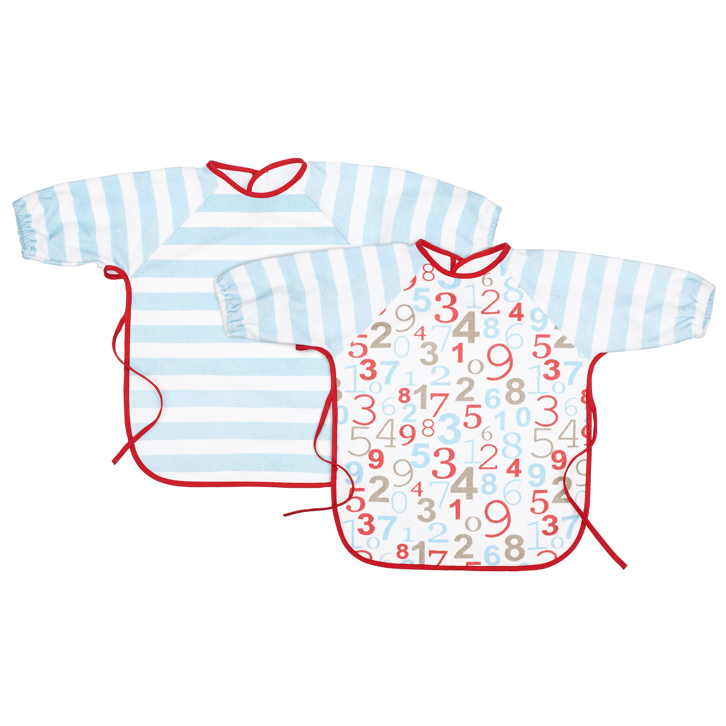 John Lewis Long Sleeve Numbers Terry Bib, Pack of 2, Blue/Red