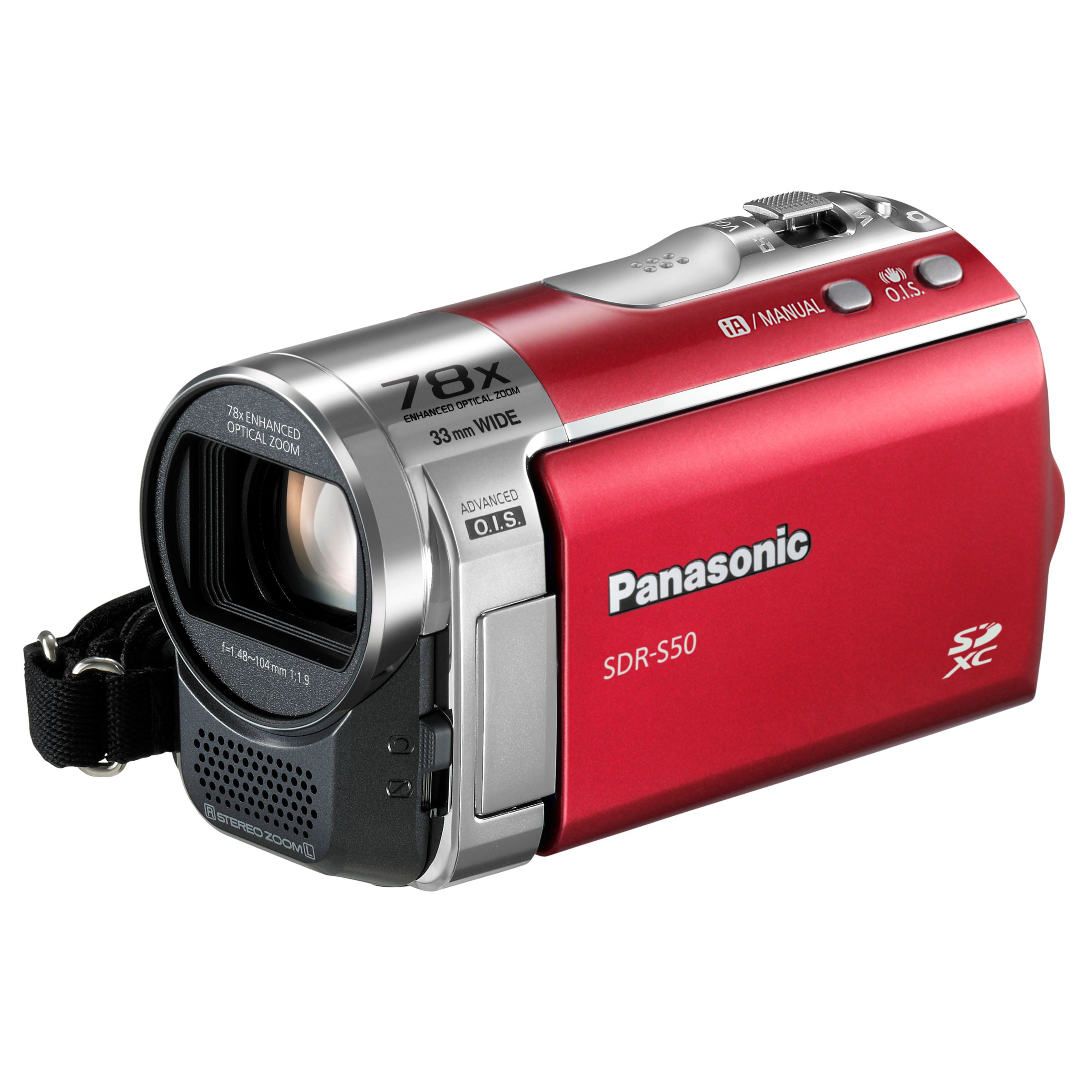 Panasonic SDR-S50EB-R SD Camcorder, Red at John Lewis
