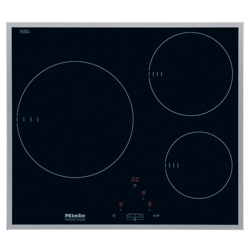 Miele KM6113 Ceramic Induction Hob, Black/Stainless Steel at JohnLewis