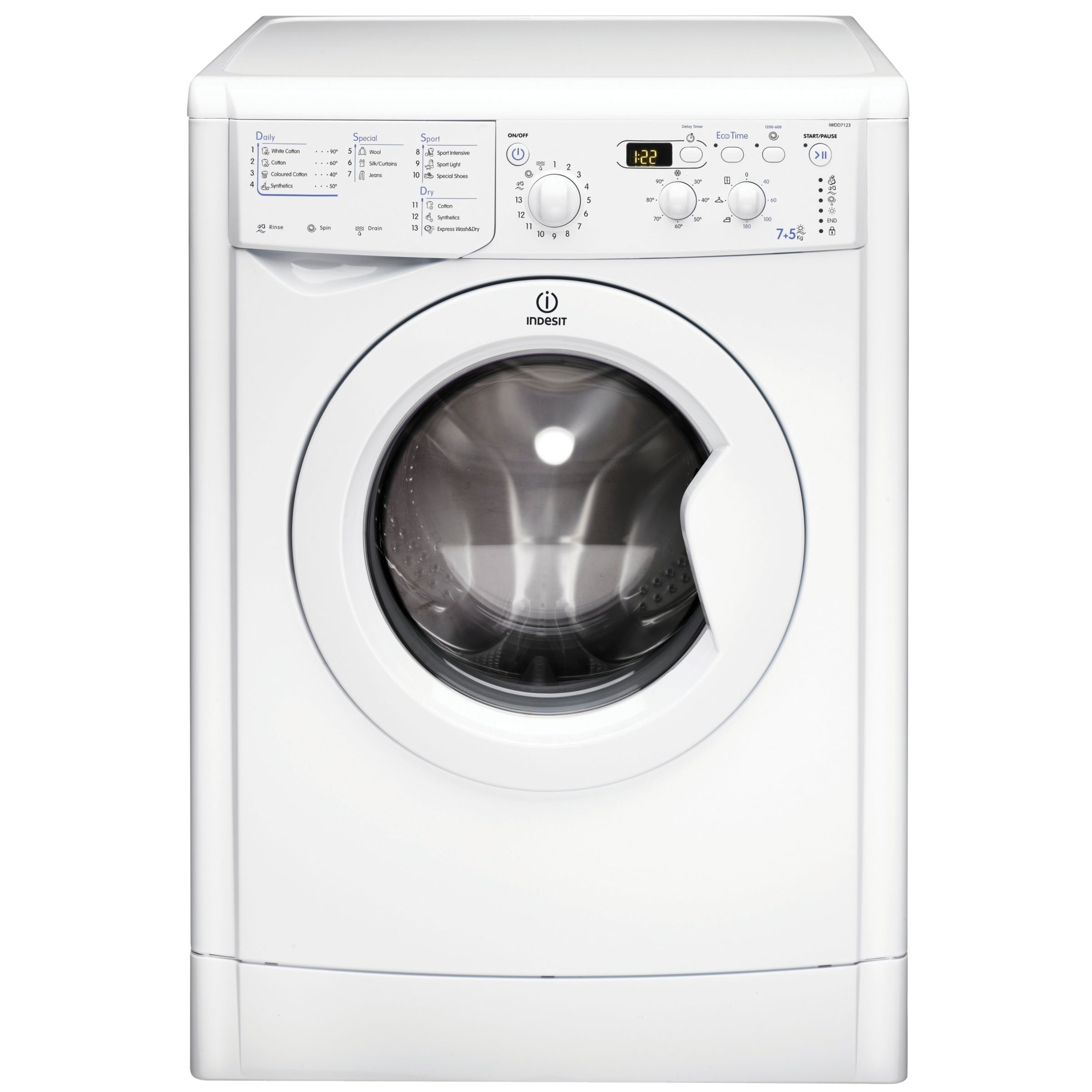 Indesit IWDD7123 Washer Dryer, White at John Lewis