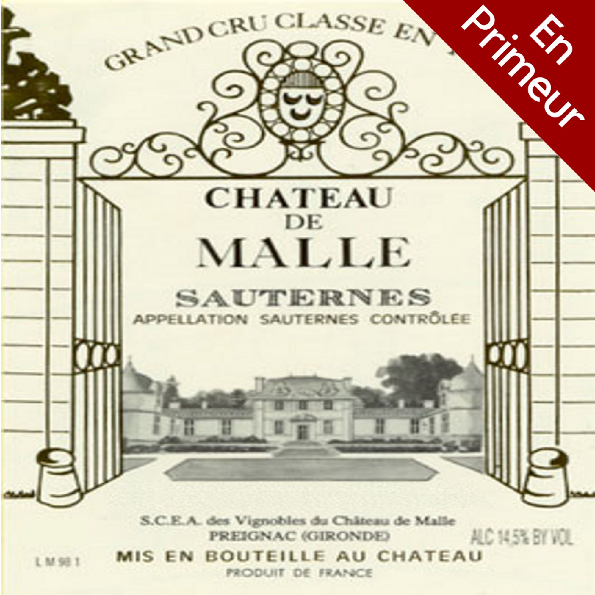 Château de Malle 2009 Sauternes, 2ème Cru Classé, Bordeaux En Primeur Sweet wine, Case of 6	