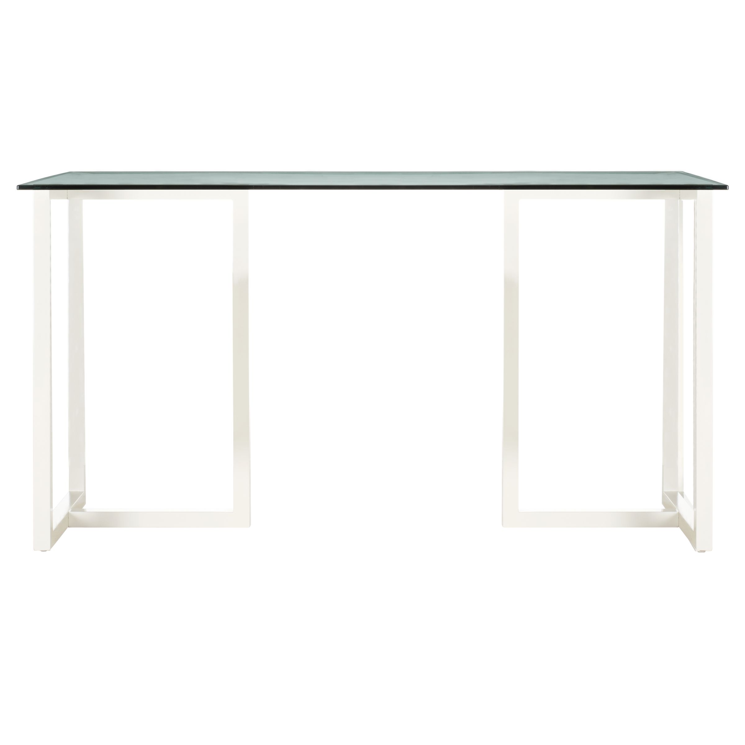 John Lewis Staten Small Desk with Trestles, White with Clear Glass Top at John Lewis