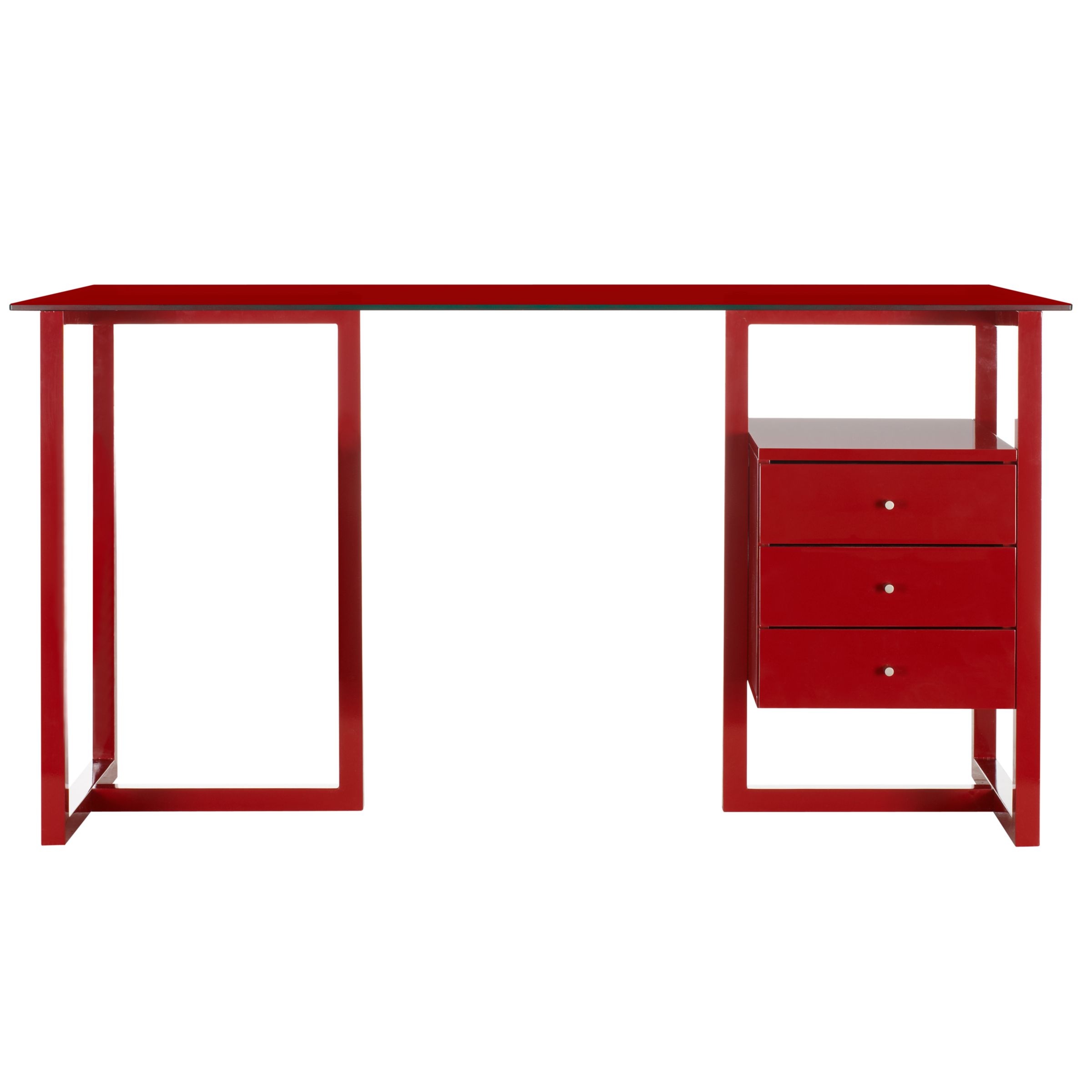 John Lewis Staten Desk with Trestle and Drawers, Red with Red Glass Top at John Lewis
