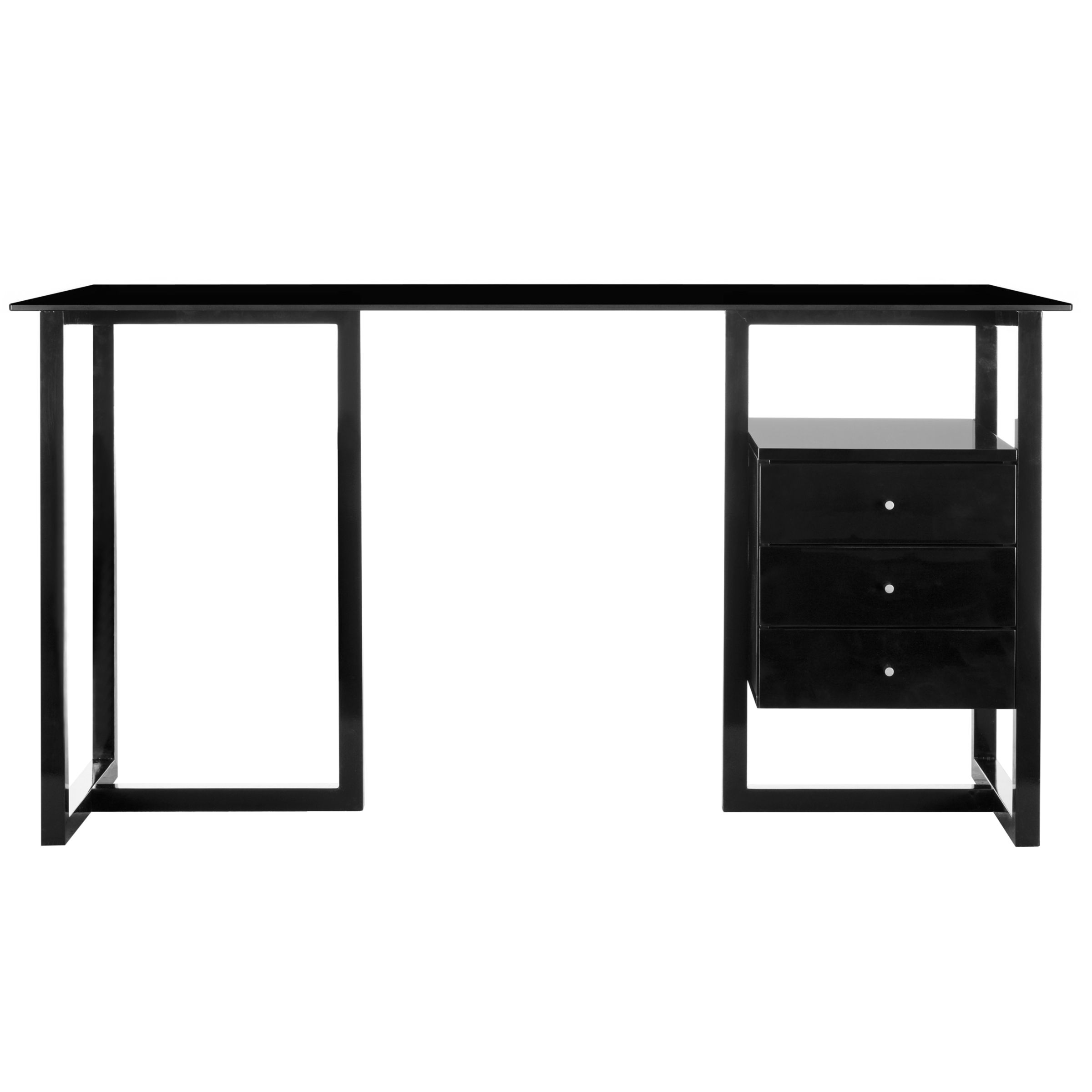 John Lewis Staten Desk with Trestle and Drawers, Black with Black Glass Top at John Lewis