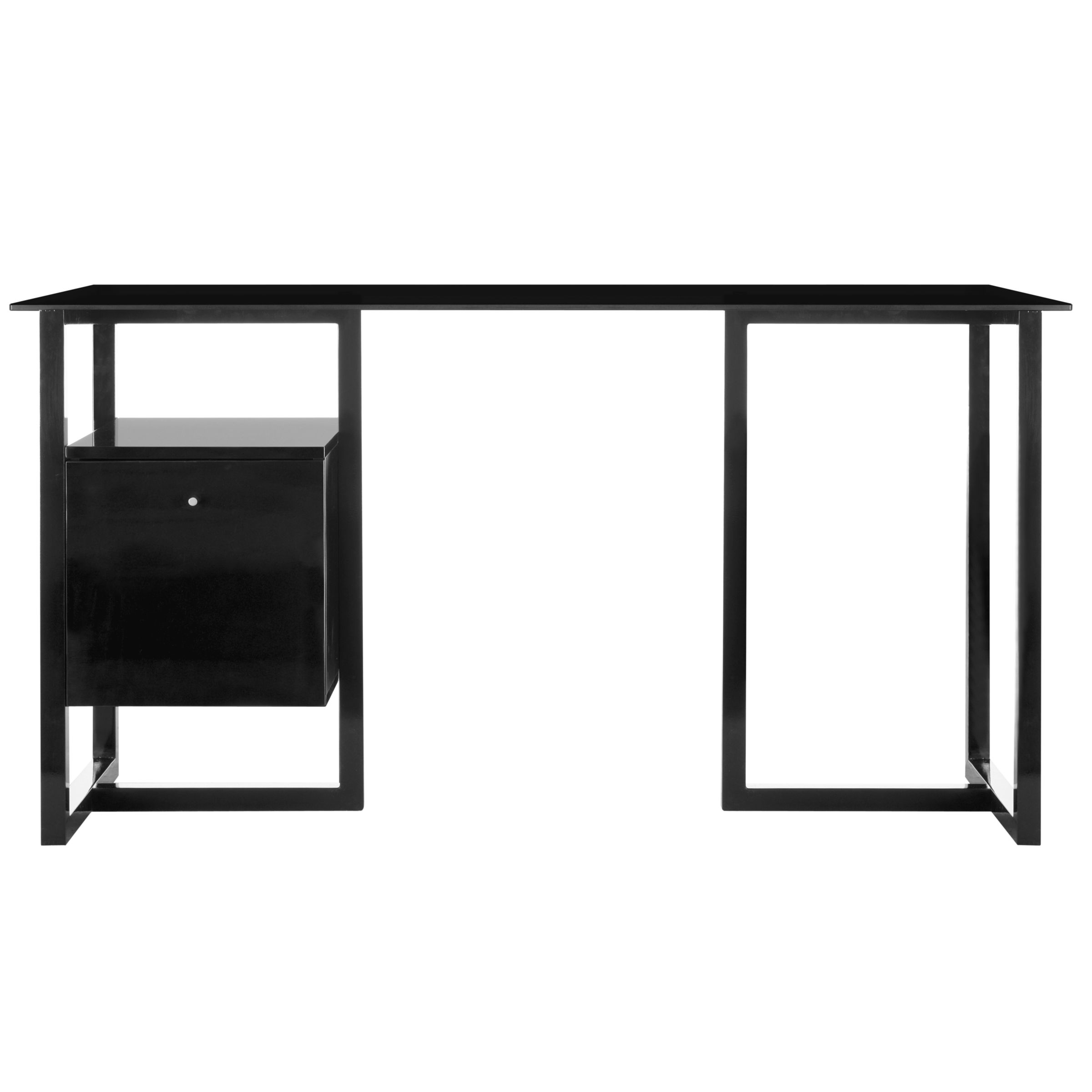 John Lewis Staten Desk with Trestle and Filing Cabinet, Black with Black Glass Top at John Lewis