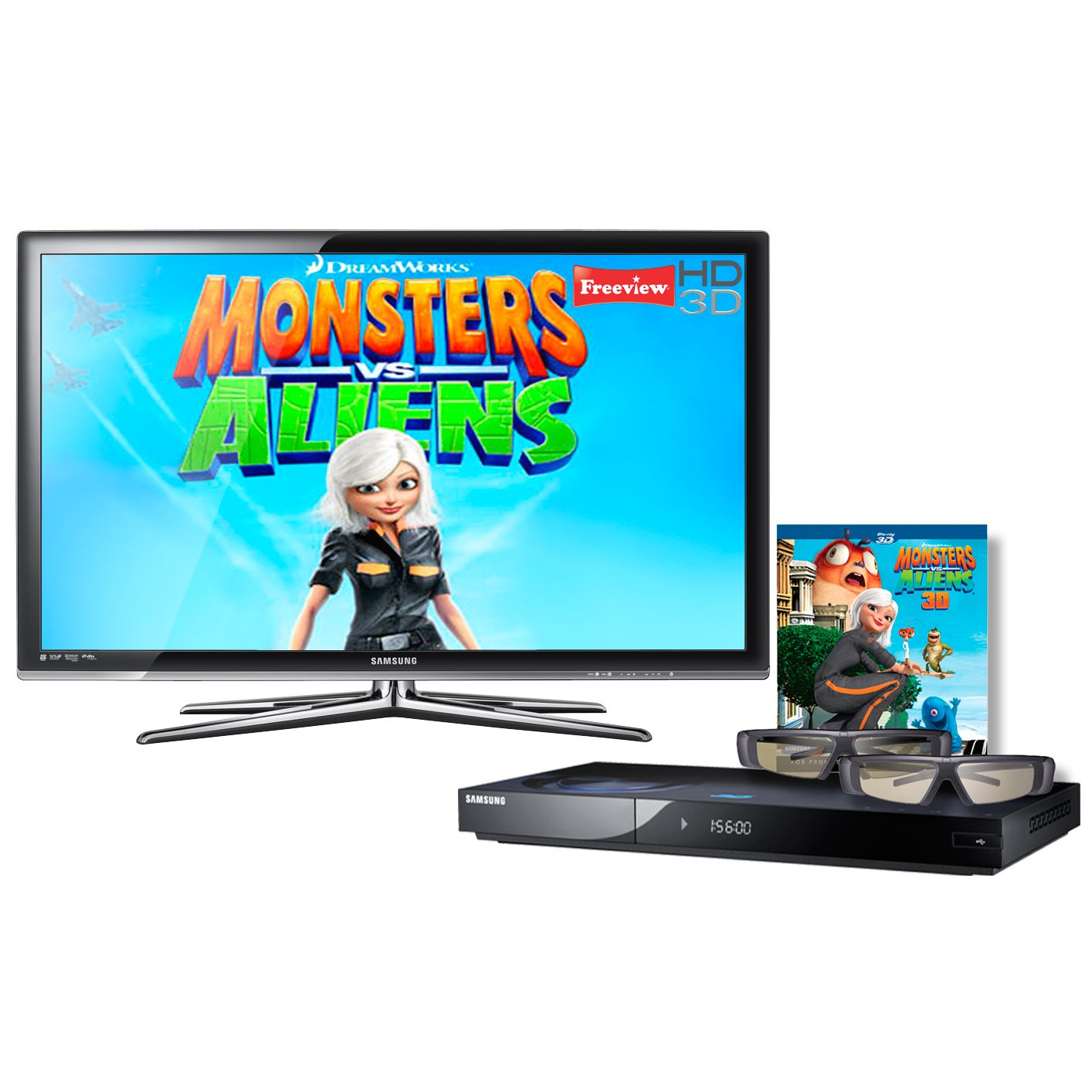 Samsung UE40C7000 LED 1080p 3D TV, 40", Built-in Freeview HD, 3D Blu-ray Player & 3D Glasses