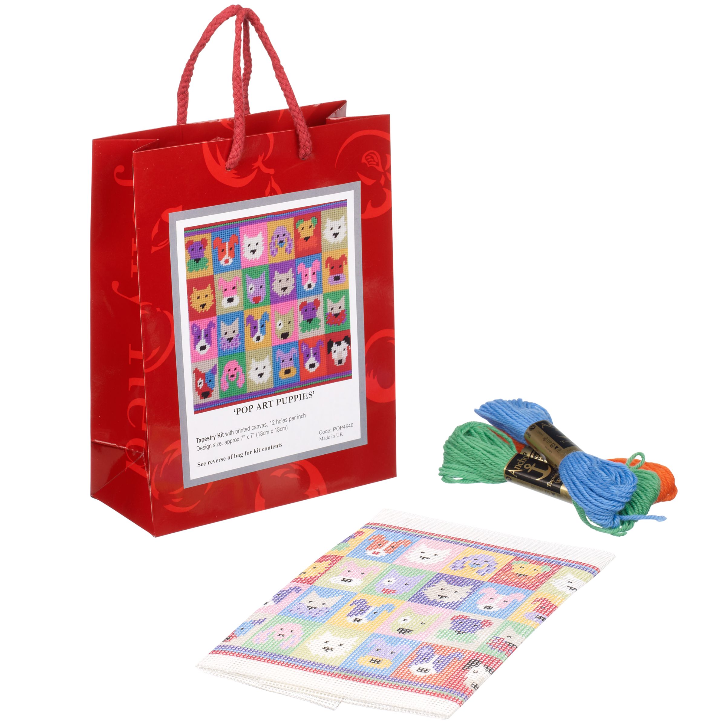 Jolly Red Pop Art Puppies Tapestry Kit