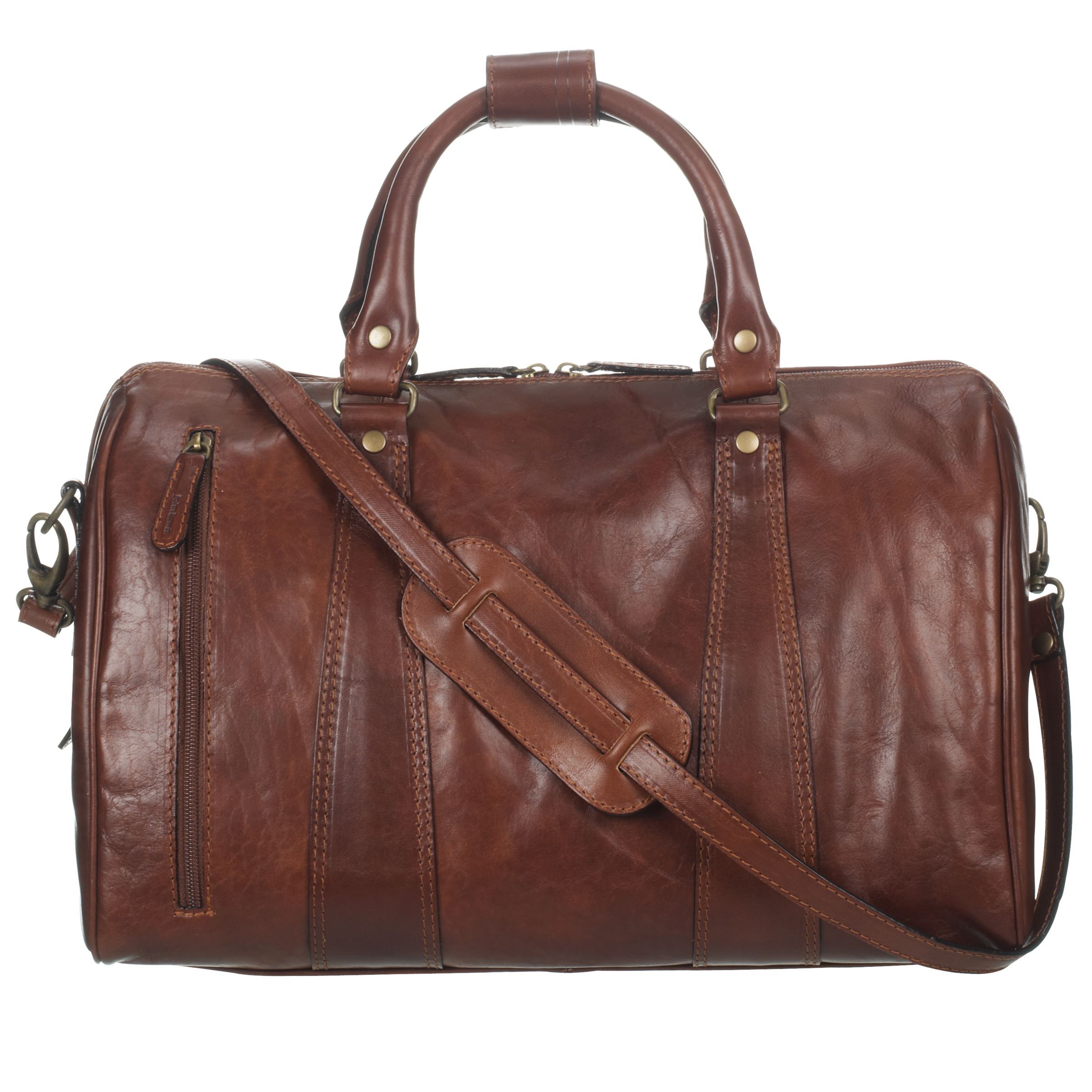 John Lewis New Travel Leather Holdall, Brown, Medium at John Lewis