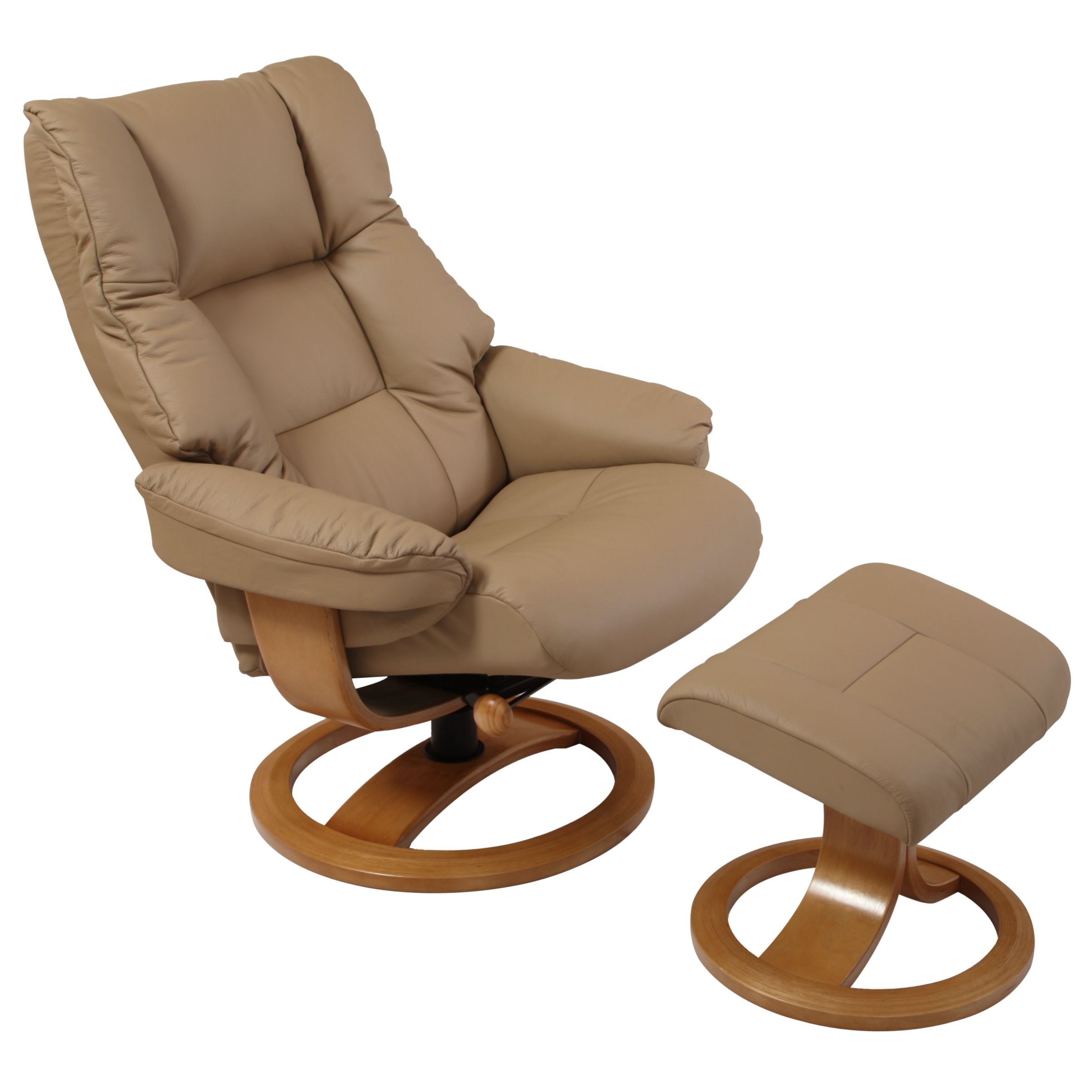 John Lewis Apollo Leather Reclining Armchair and Footstool, Latte at John Lewis