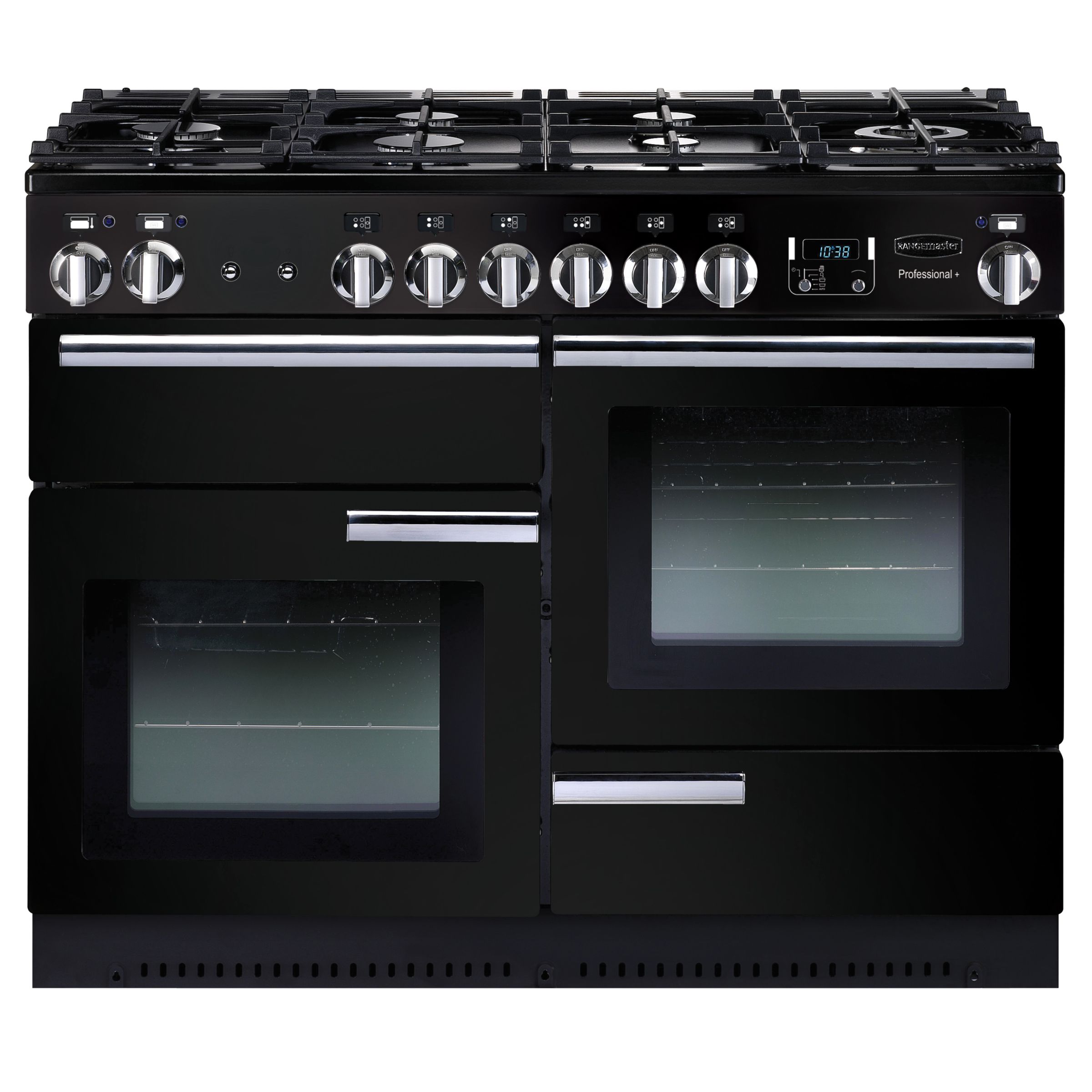 Rangemaster Professional+ 110 Dual Fuel Range Cooker, Black at John Lewis