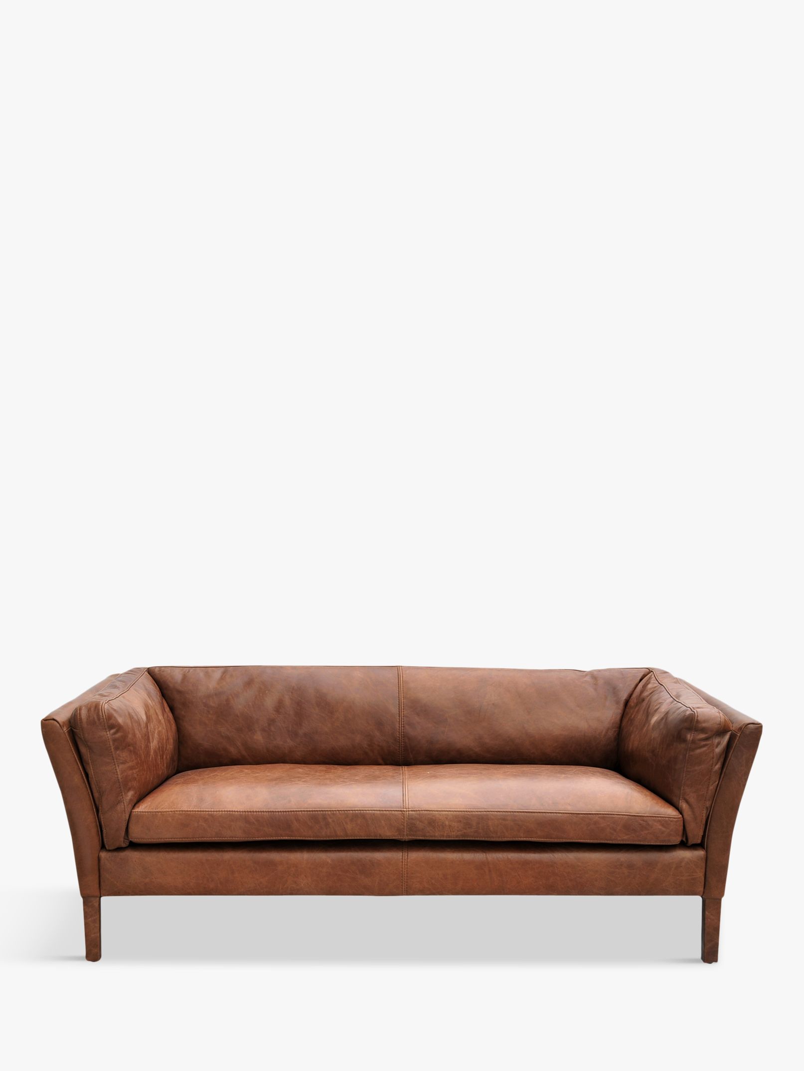 John Lewis Groucho Medium Leather Sofa, Walnut, width 182cm