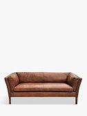 John Lewis Groucho Medium Leather Sofa, Walnut, width 182cm