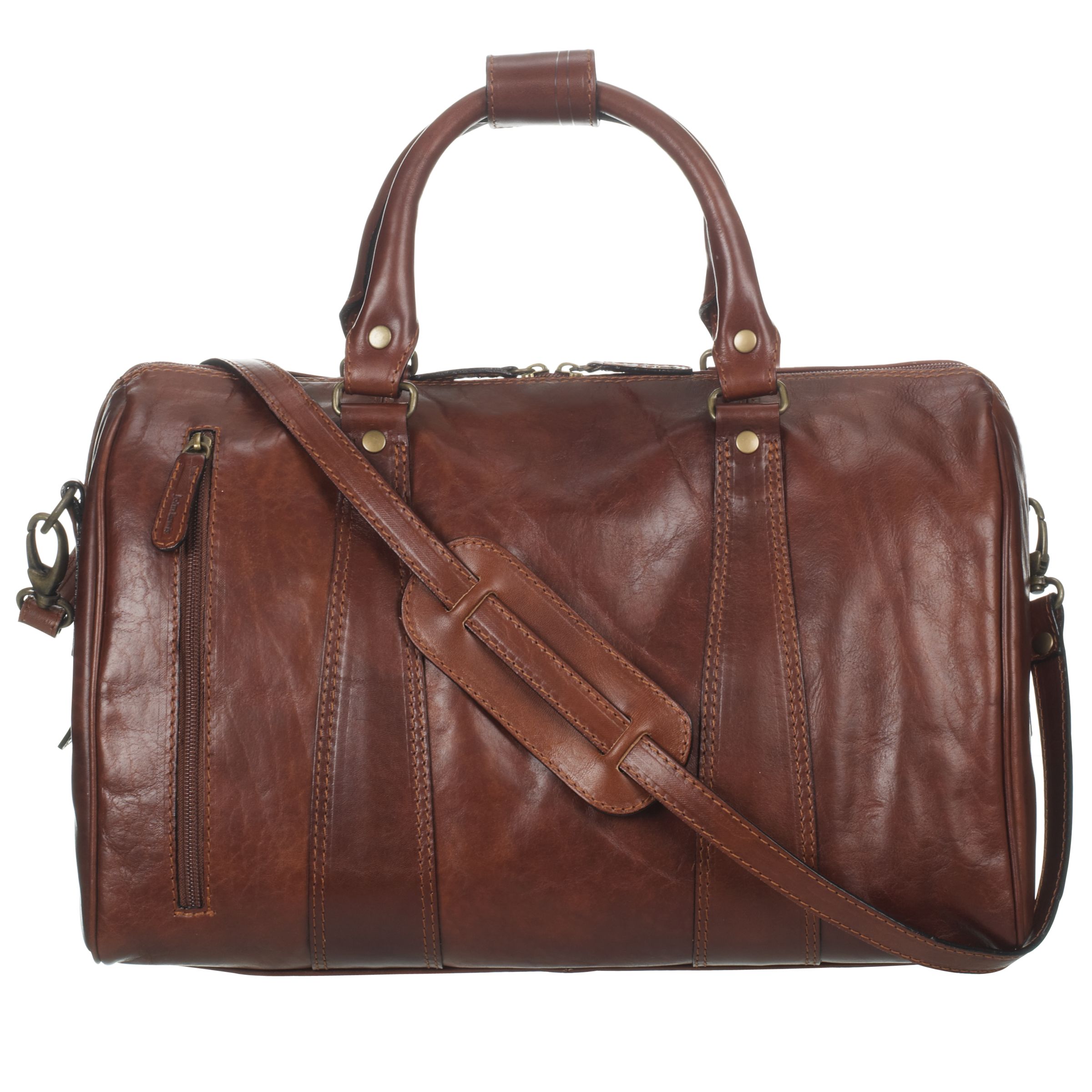 John Lewis New Travel Leather Holdall, Brown, Small at John Lewis