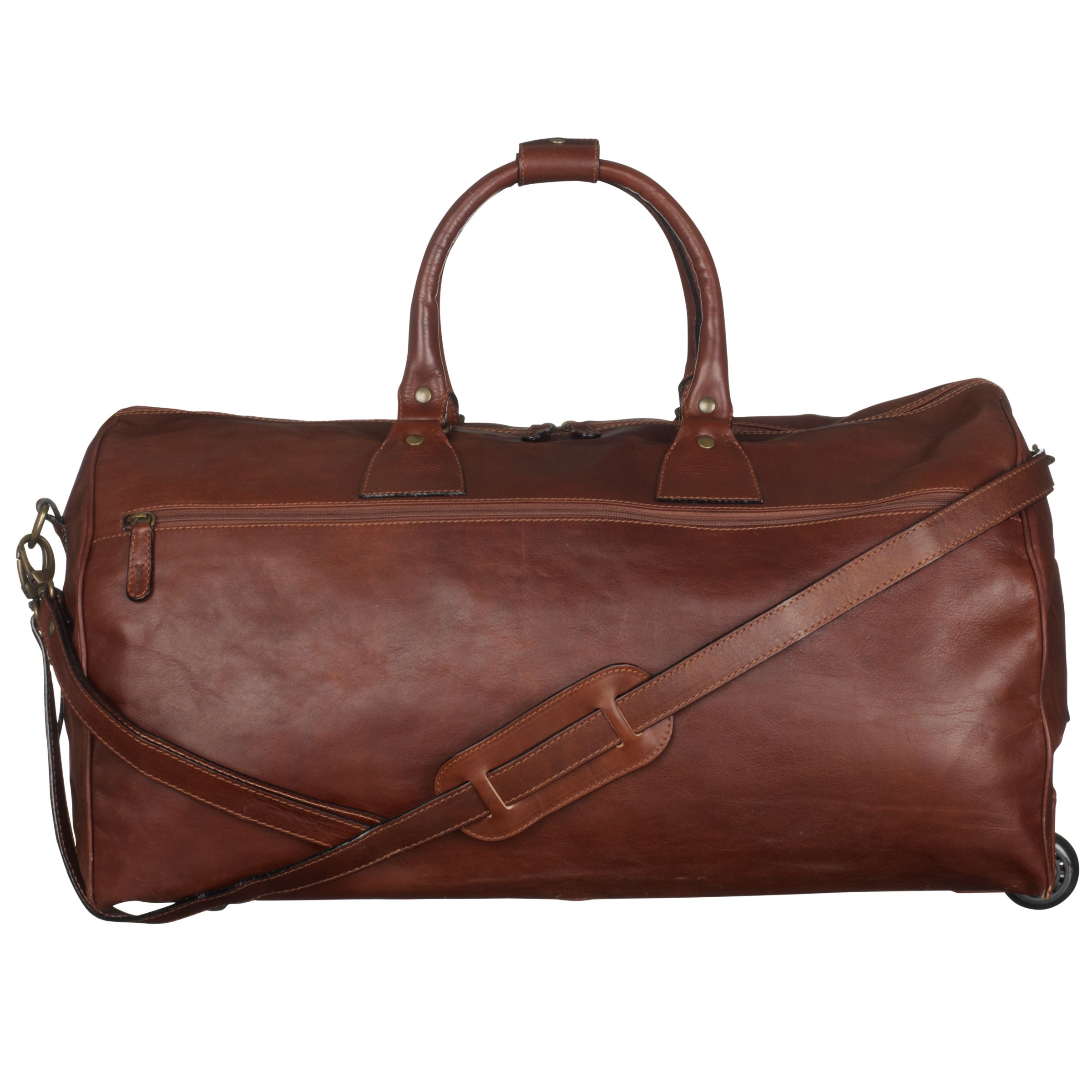 John Lewis Firenze Leather 2-Wheel Holdall, Brown at John Lewis