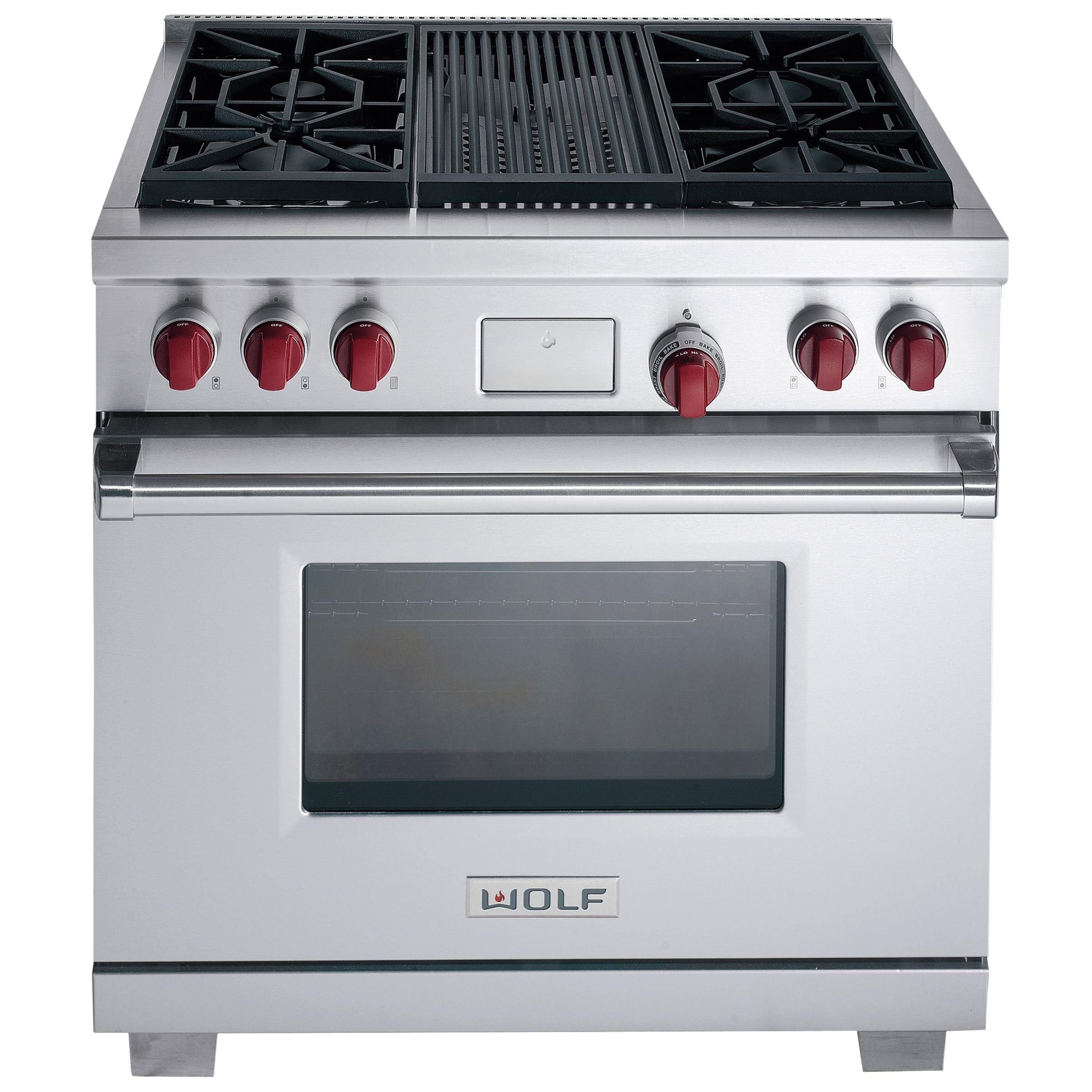 Wolf ICBDF364C Dual Fuel Range Cooker, Stainless Steel at John Lewis