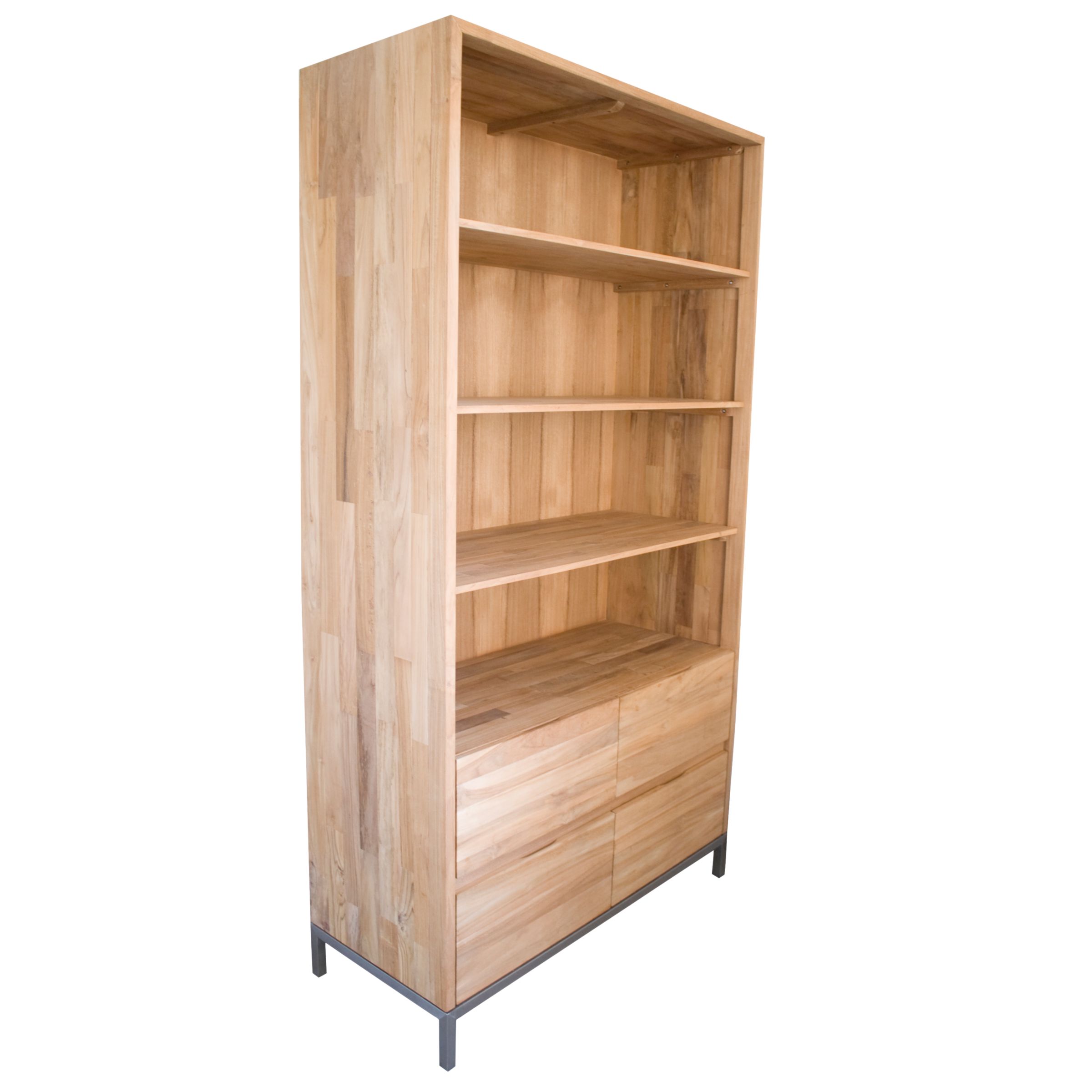 John Lewis Teakery Double Bookcase with 2 Drawers