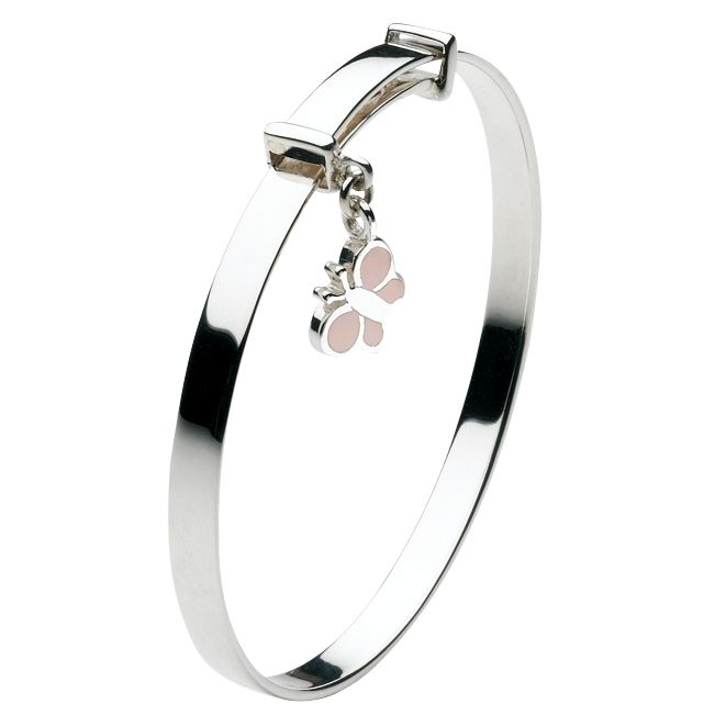 Sterling Silver Butterfly Charm Bangle