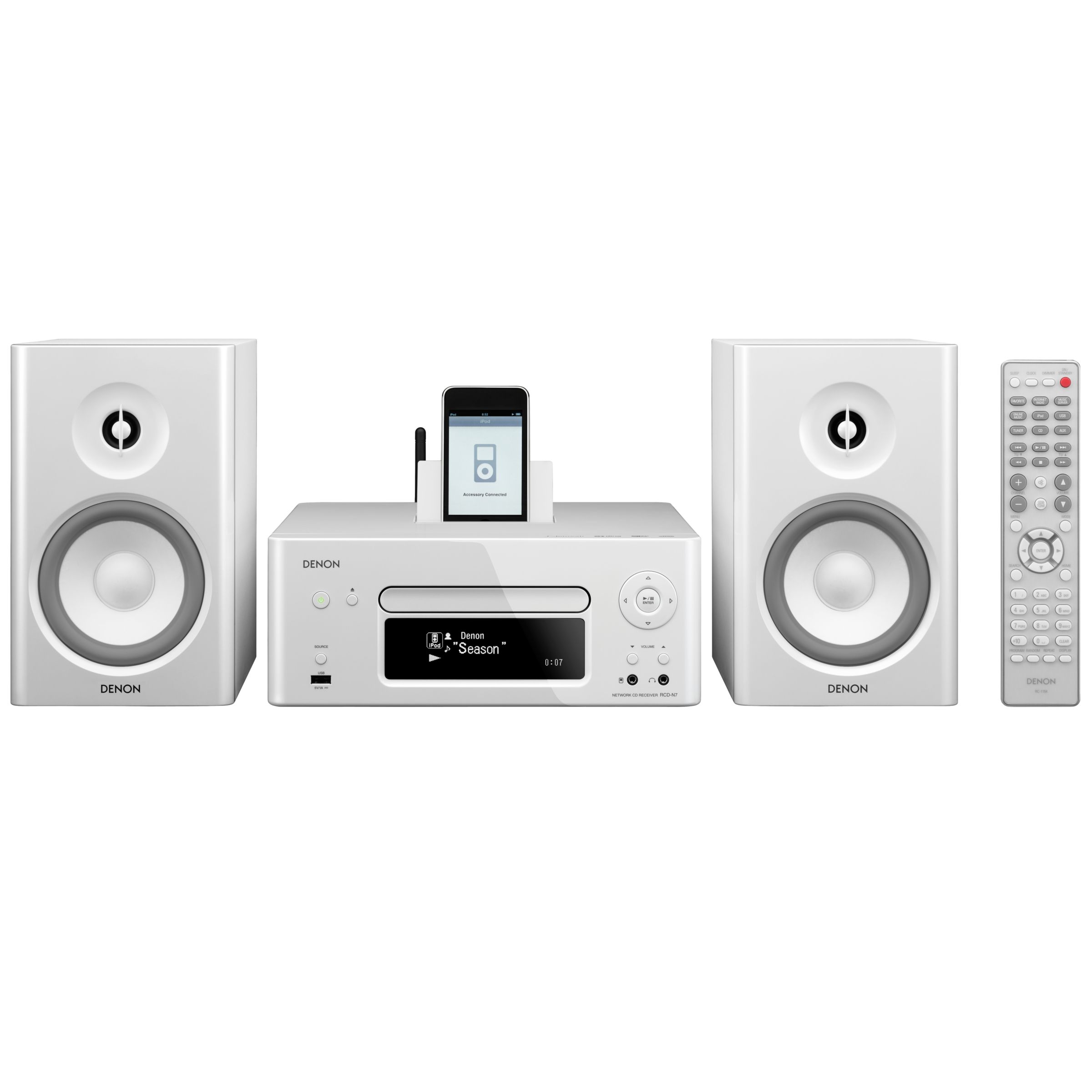 Denon N-7WTE2GB WiFi iPod Micro System, White at John Lewis