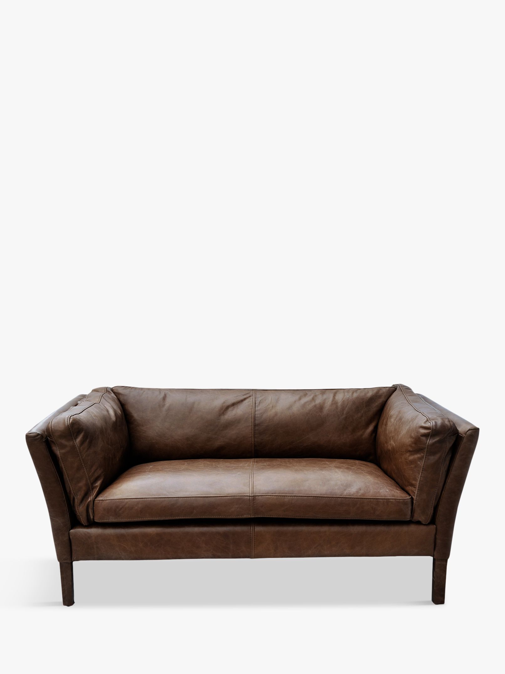 John Lewis Groucho Small Leather Sofa, Cocoa, width 152cm